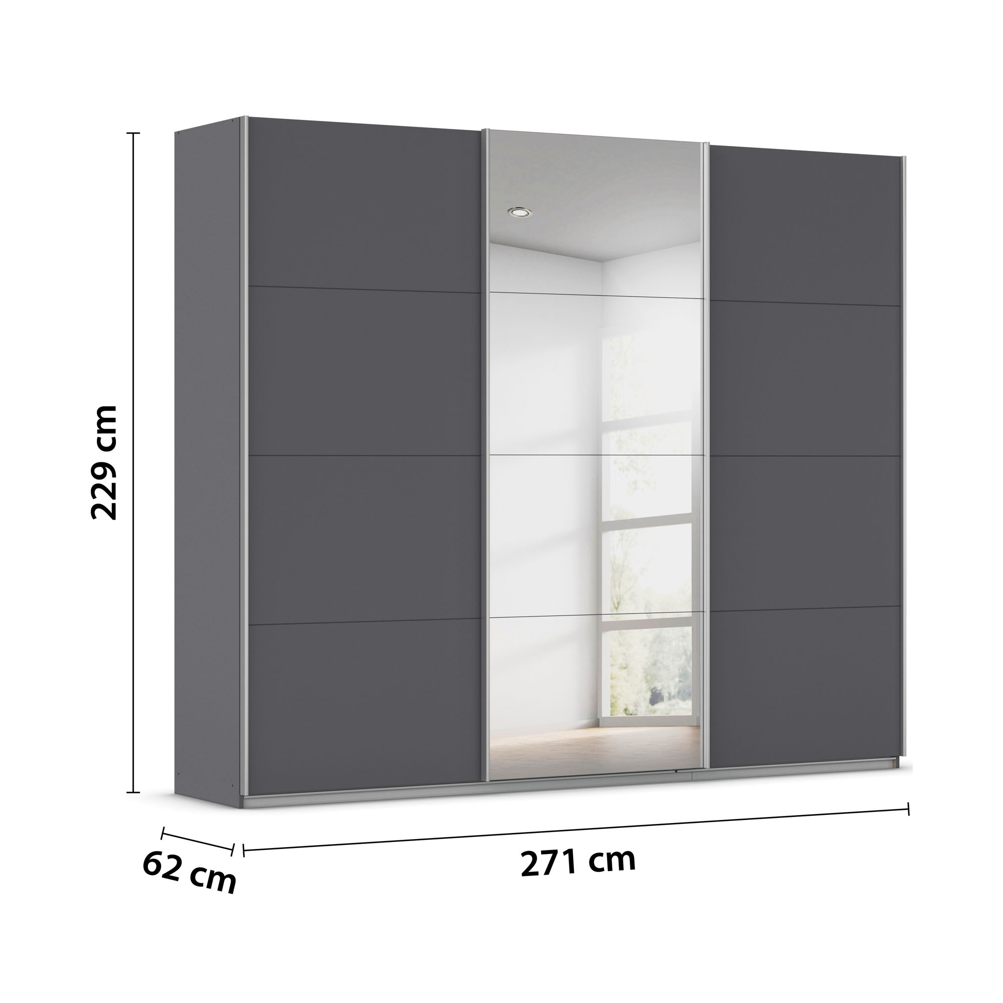 Kleiderschrank mit Maßangaben Breite 271 cm Höhe 229 cm Tiefe 62 cm