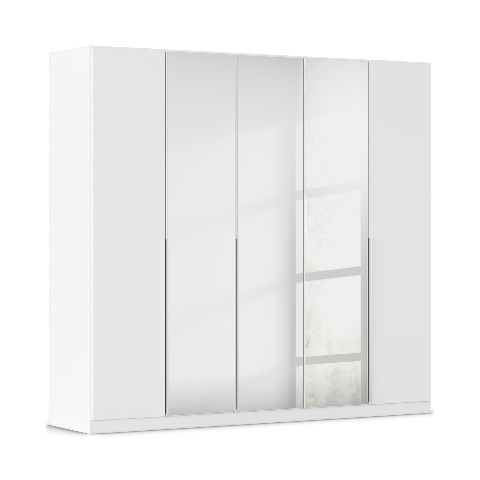 Drehtürenschrank 4-türig 2 Spiegeltüren Spiegel/Glas teilaufgelegt alpinweiß