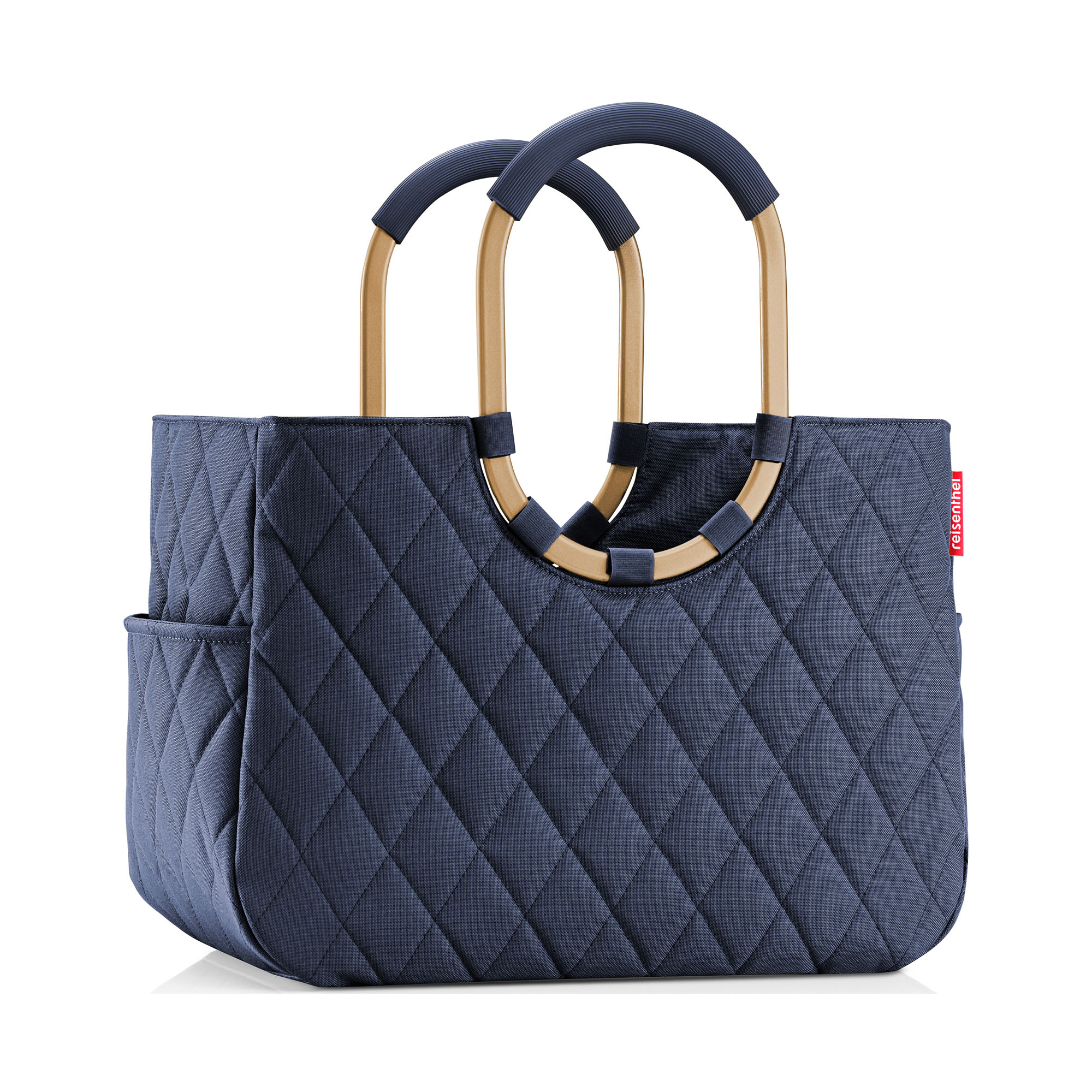 Eleganter Reisenthel Shopper in Dunkelblau mit gestepptem Design und ovalen Tragegriffen