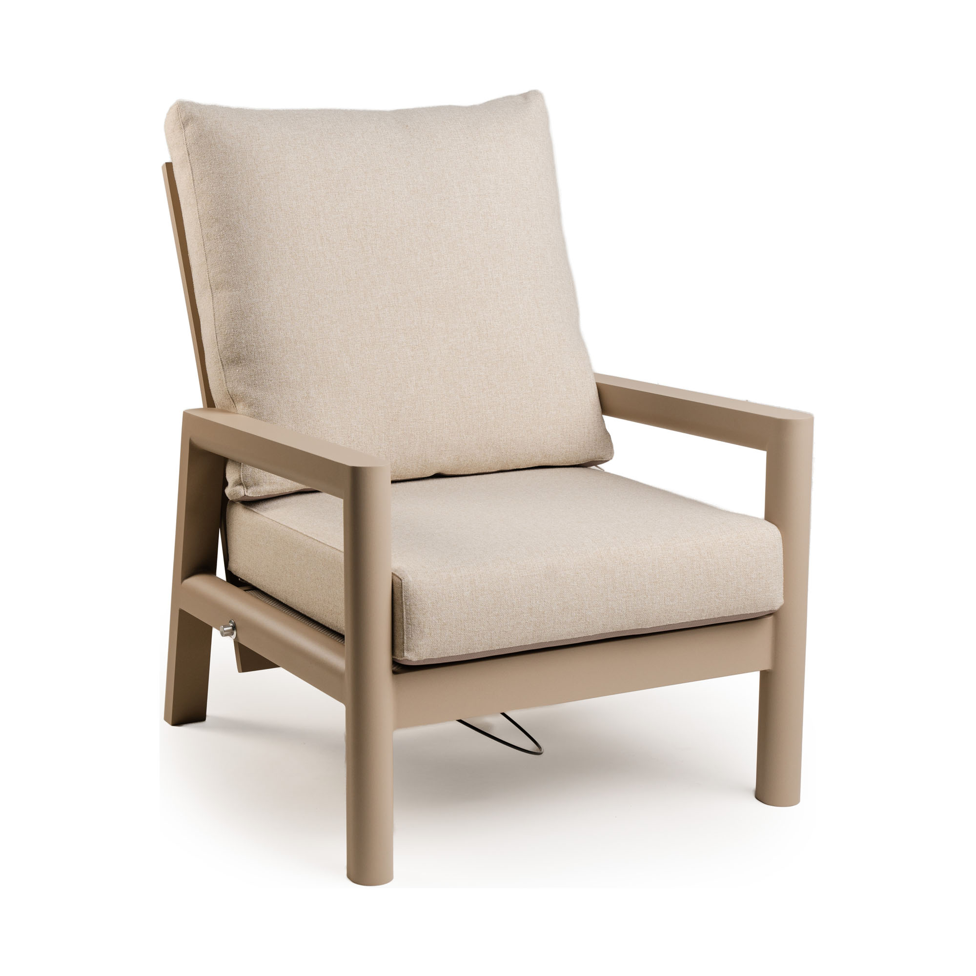 Garten-Lounge Chair mit Aluminiumgestell, helles Sitz- und Rückenkissen, Frontansicht