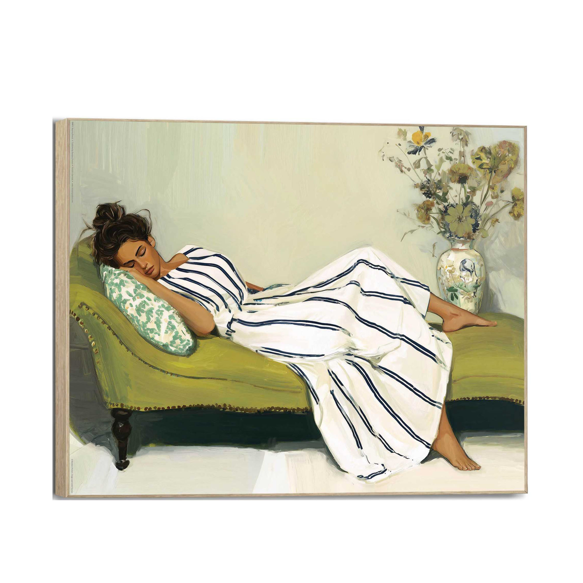 Frontansicht des Wandbilds „Napping Beauty“ in Grün, Größe 50 × 40 cm; das vollständige Motiv ist zu sehen.