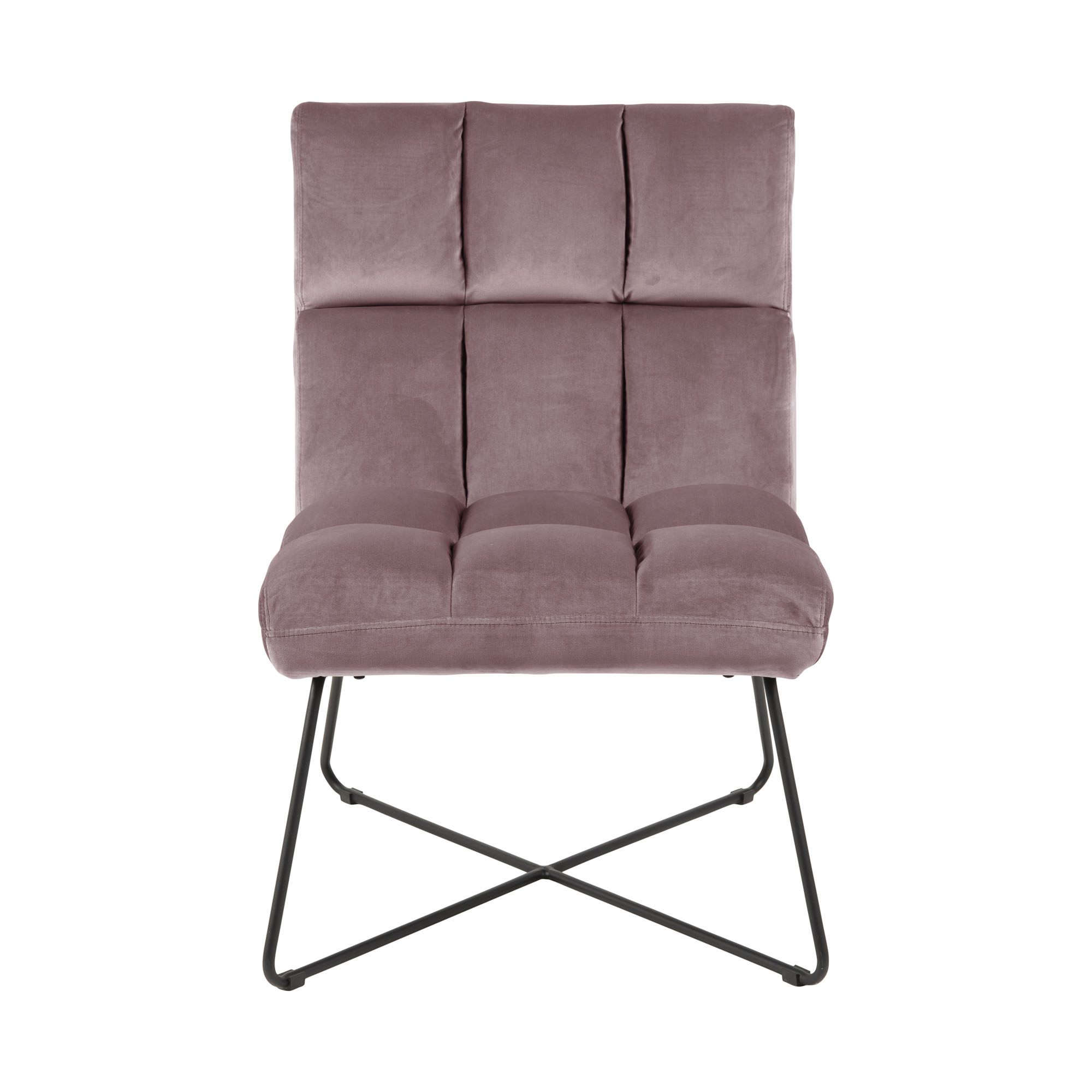 Loungestuhl mit breiter Sitzfläche und Rückenlehne in dusty rose mit quadratischer Naht, frontal aufgenommen