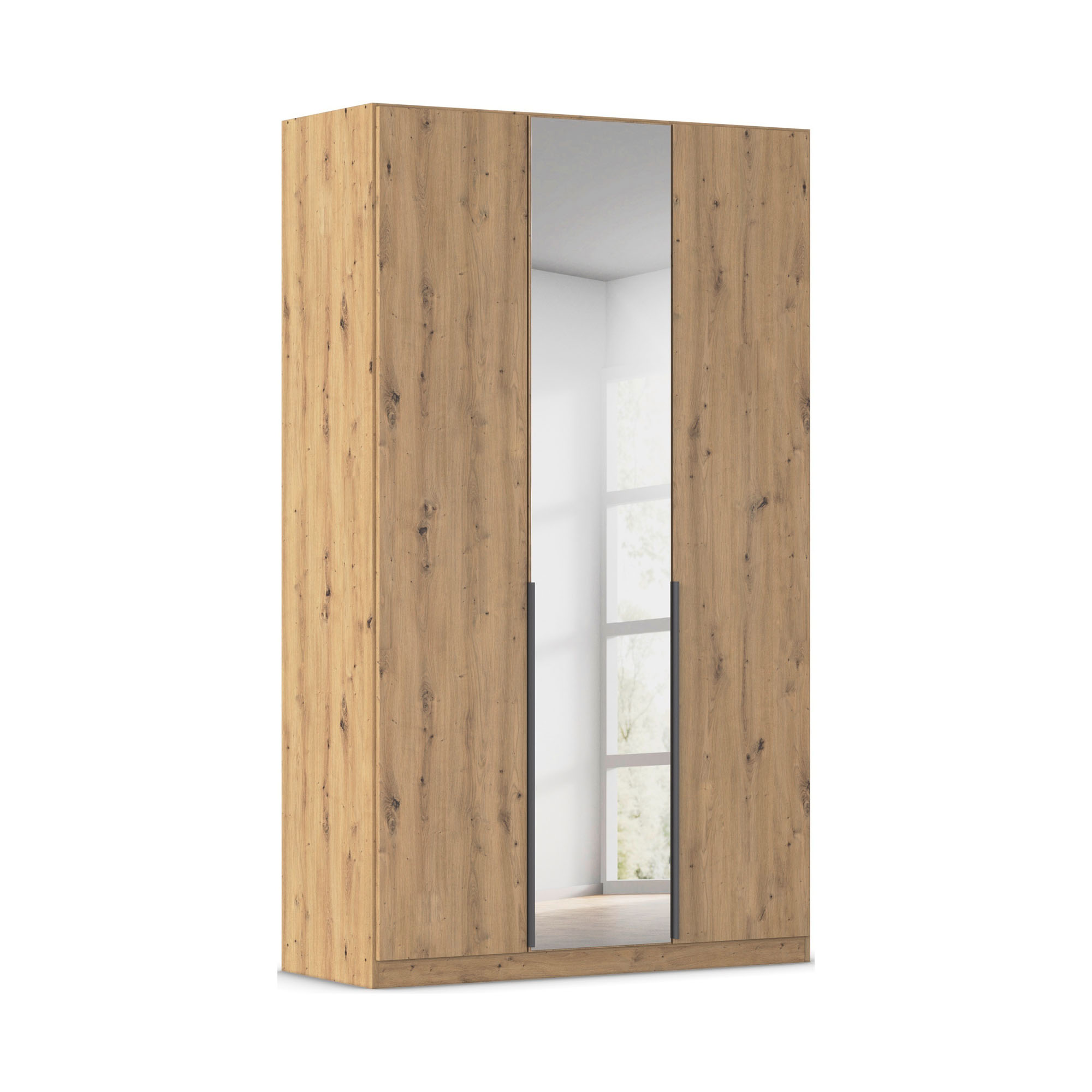 Drehtürenschrank 3-türig 1 Spiegeltüre Dekor-Druck Eiche Artisan