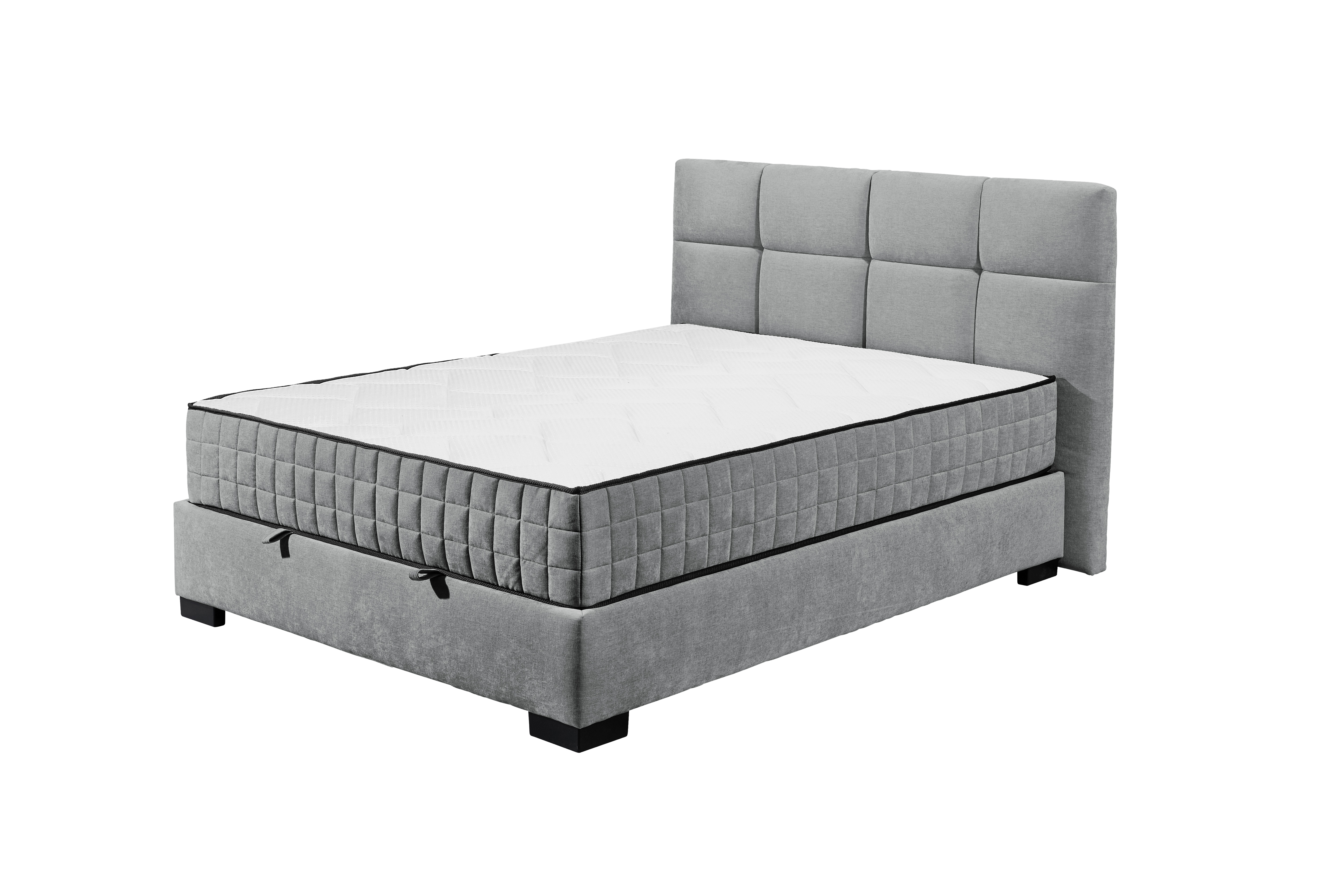 Boxspringbett „Wind 89 anthrazit“ mit Premium-9-Zonen-Tonnentaschenfederkern-Matratze, schräg von vorne fotografiert, Liegefläche ohne Kissen