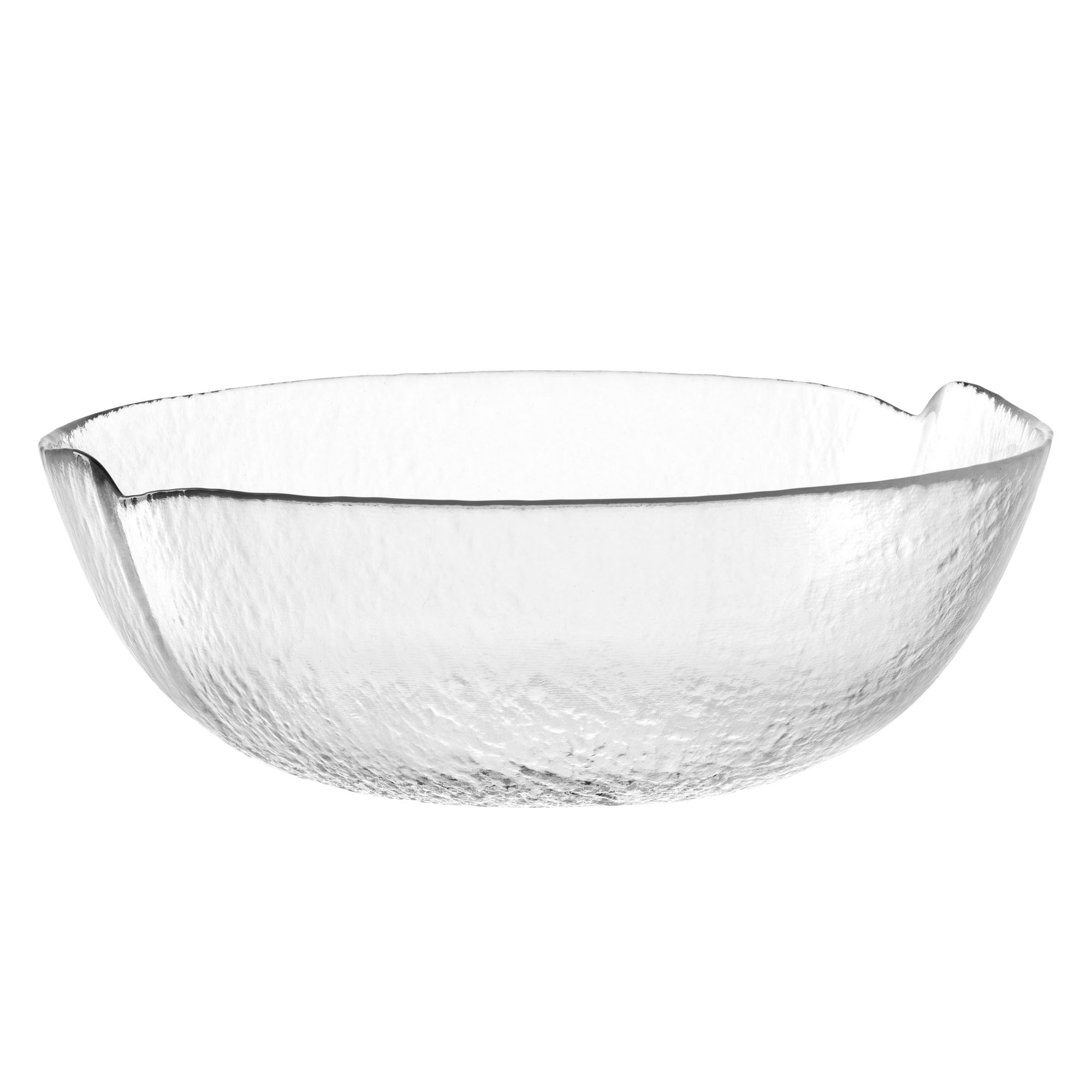 Ovale Glasschale mit gehämmerter Struktur aus transparentem Glas
