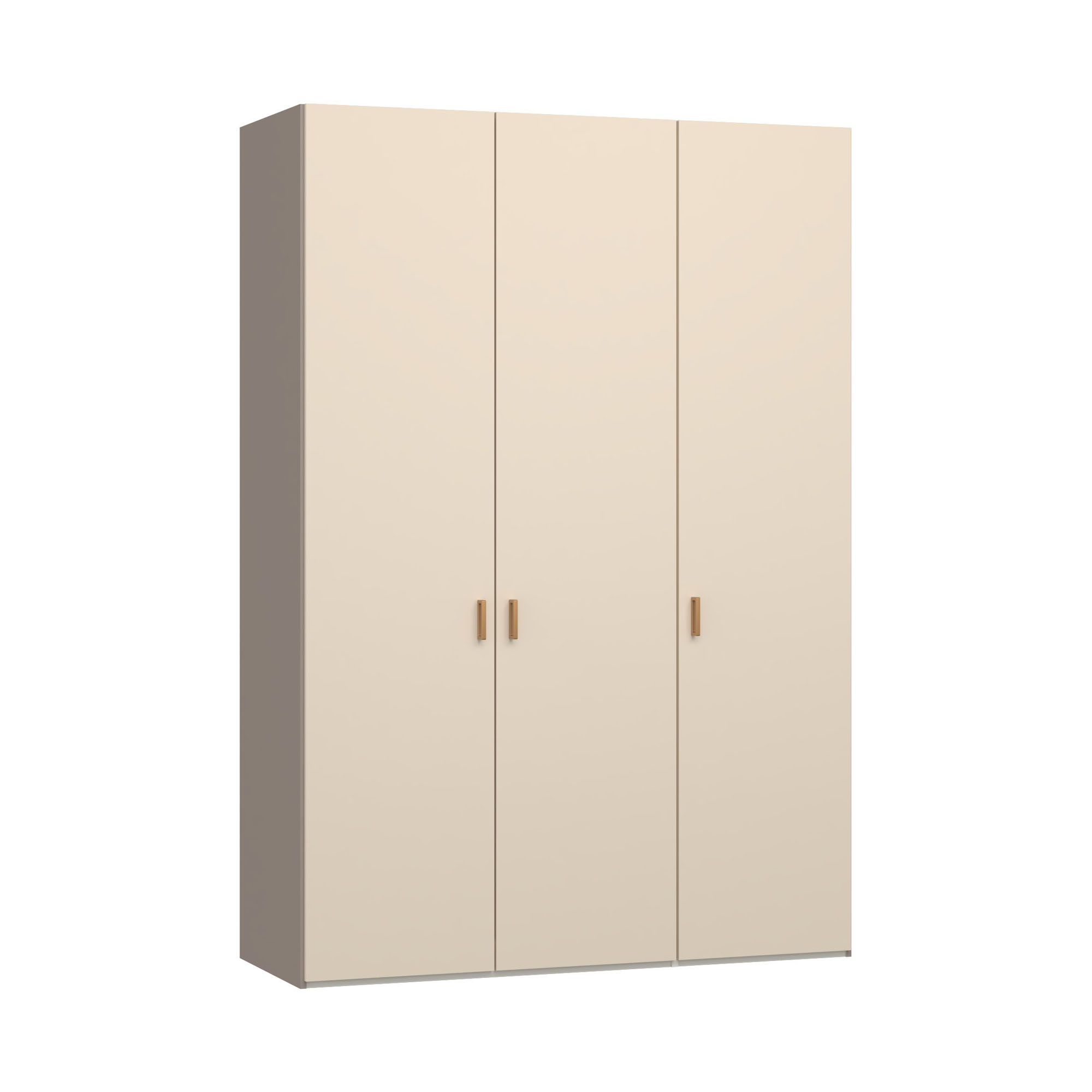 dreitüriger Kleiderschrank mit glatten Türen und Griffen in frontaler Ansicht