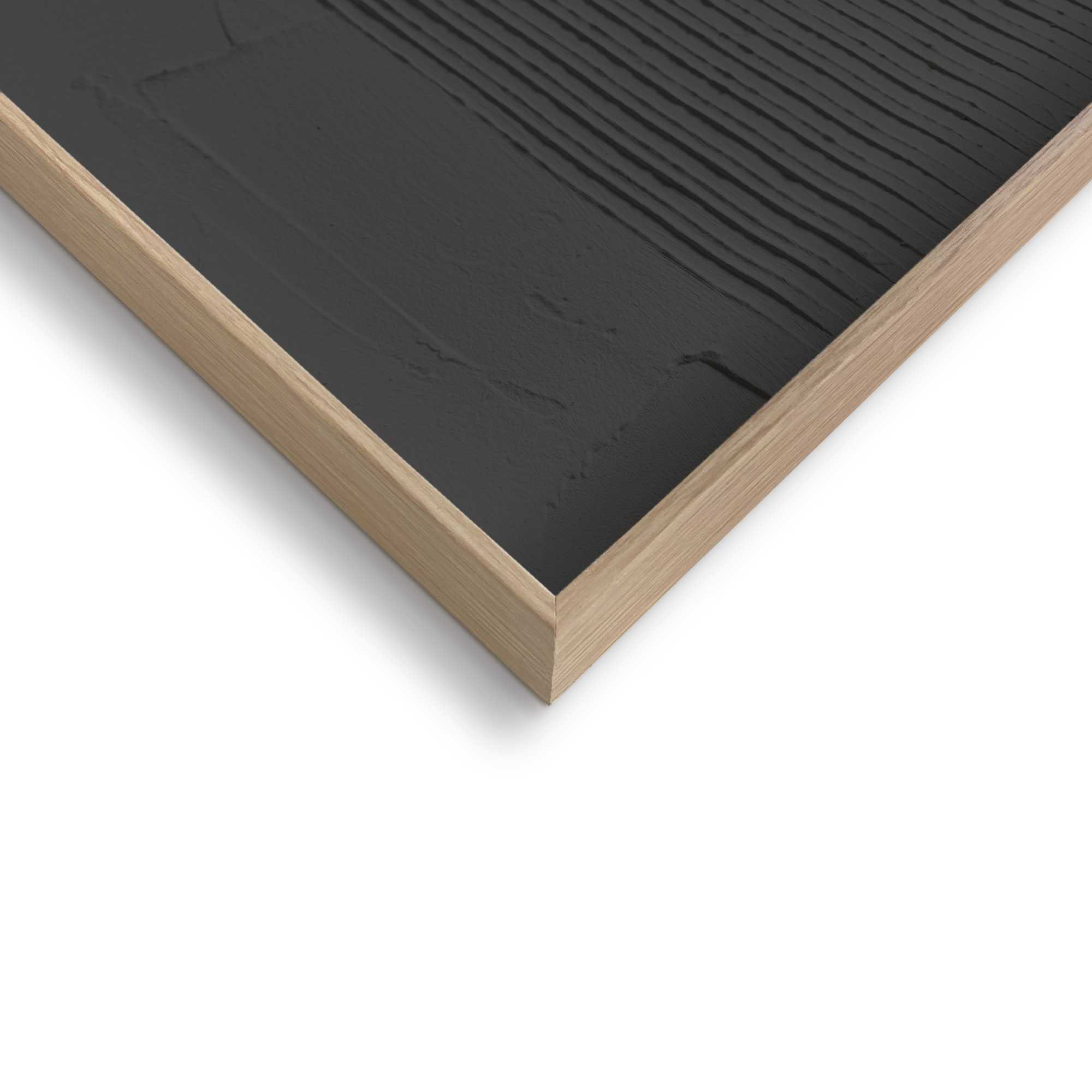 Detailaufnahme einer Ecke des Wandbilds „Bows - Charcoal“, 50 × 70 cm; Oberfläche, Kante und Materialstärke sind sichtbar.