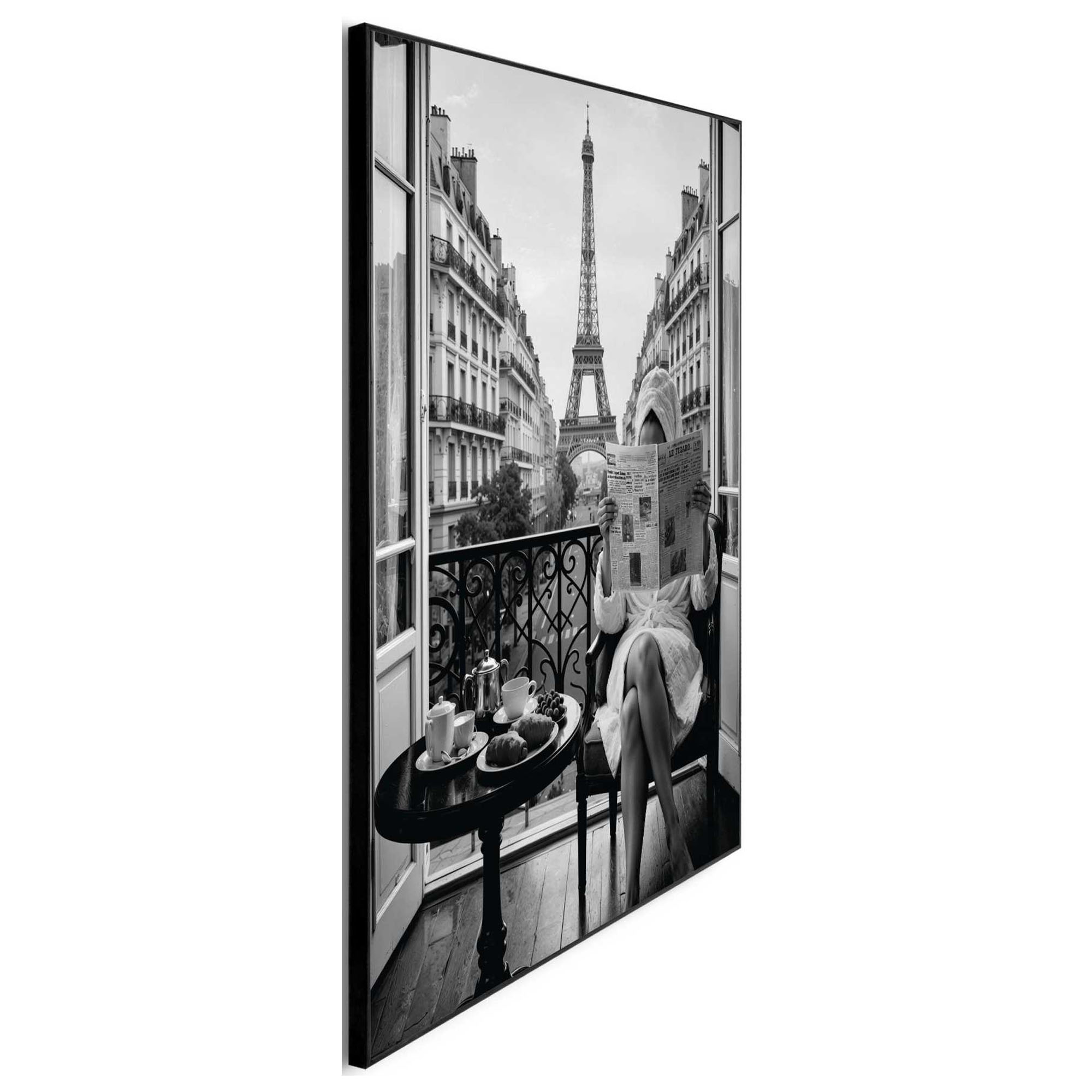Seitliche Schrägansicht des Wandbilds „Paris Weekend“, 50 × 70 cm; Profil, Kante und Tiefe des Bildes sind erkennbar.
