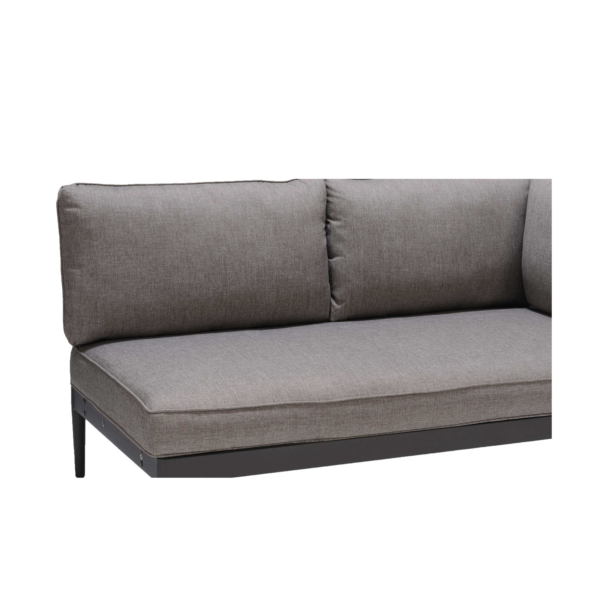 Detailansicht der Rückenpolster und Sitzfläche eines Garten Sofas auf weißem Hintergrund