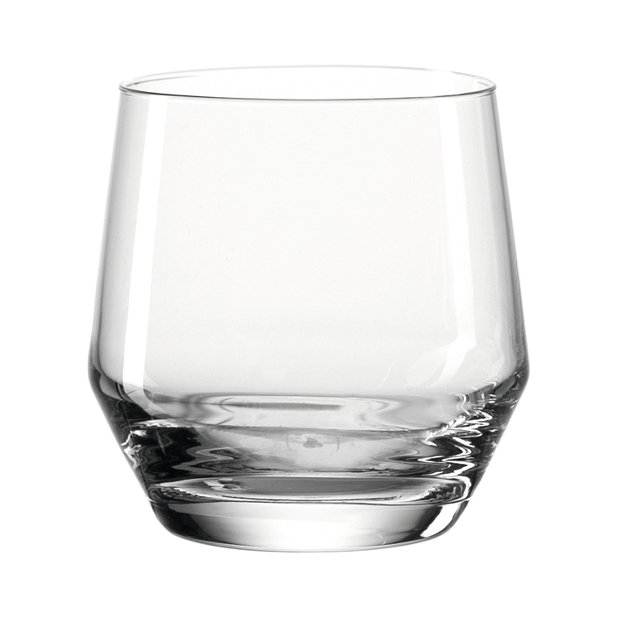Modernes Trinkglas aus klarem Glas mit runder Form und dickem Boden
