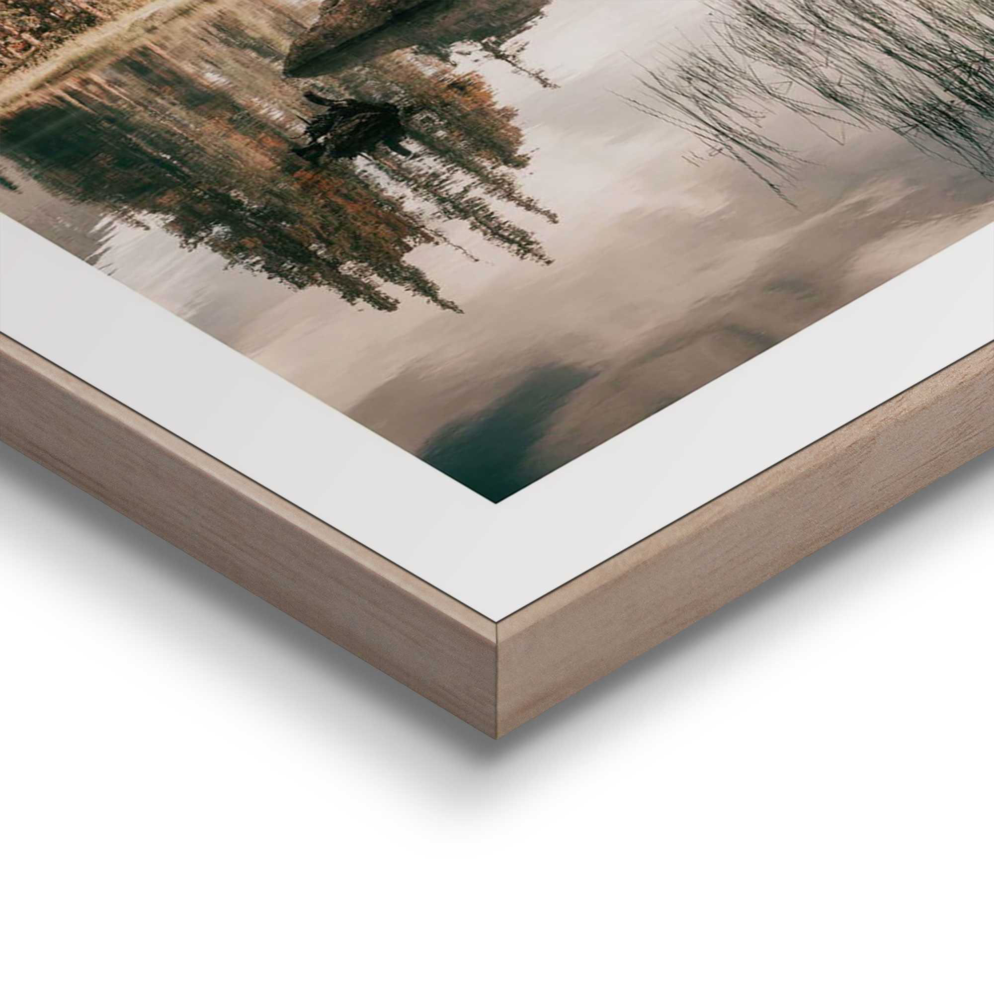Detailaufnahme einer Ecke des Wandbilds „Spirit Island“, 30 × 40 cm; Oberfläche, Kante und Materialstärke sind sichtbar.