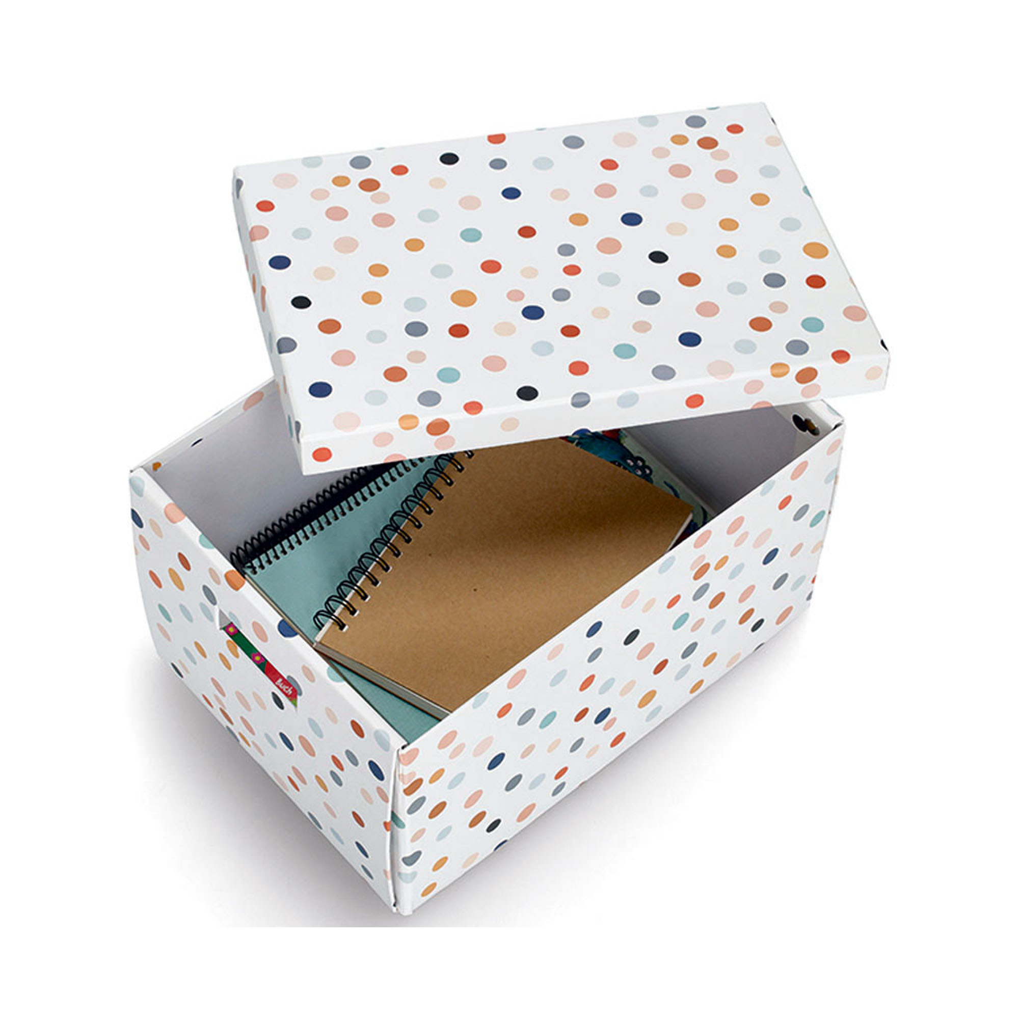 Zusätzliche Ansicht: Zeller Aufbewahrungsbox "Dots"; Farbe bunt; Material recycelter Karton; Maße ca. 25 × 35 × 20 cm.