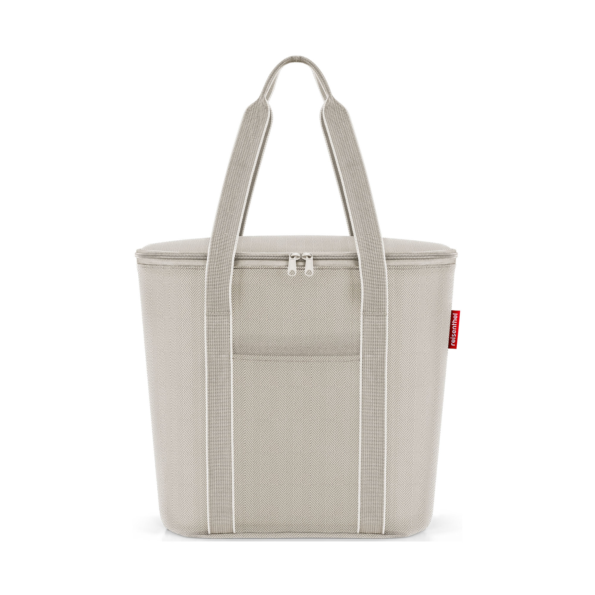 Beige Reisenthel Thermotasche mit langen Schulterhenkeln, Reißverschluss und dezentem Fischgrätdesign