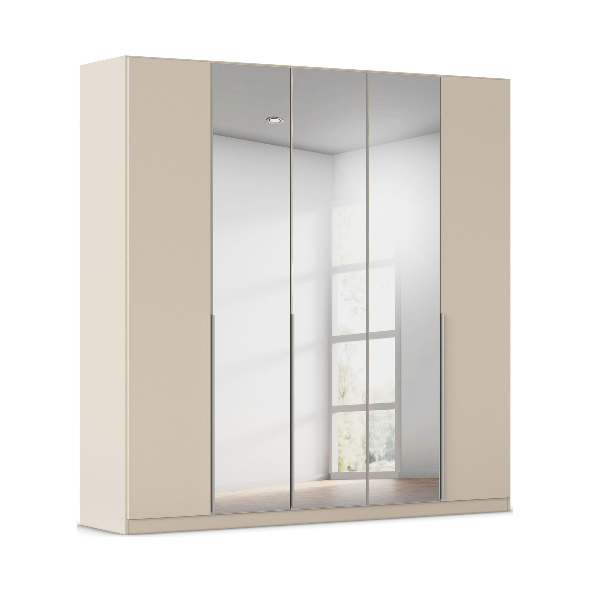 Drehtürenschrank 4-türig 2 Spiegeltüren Spiegel/Glas teilaufgelegt champagner