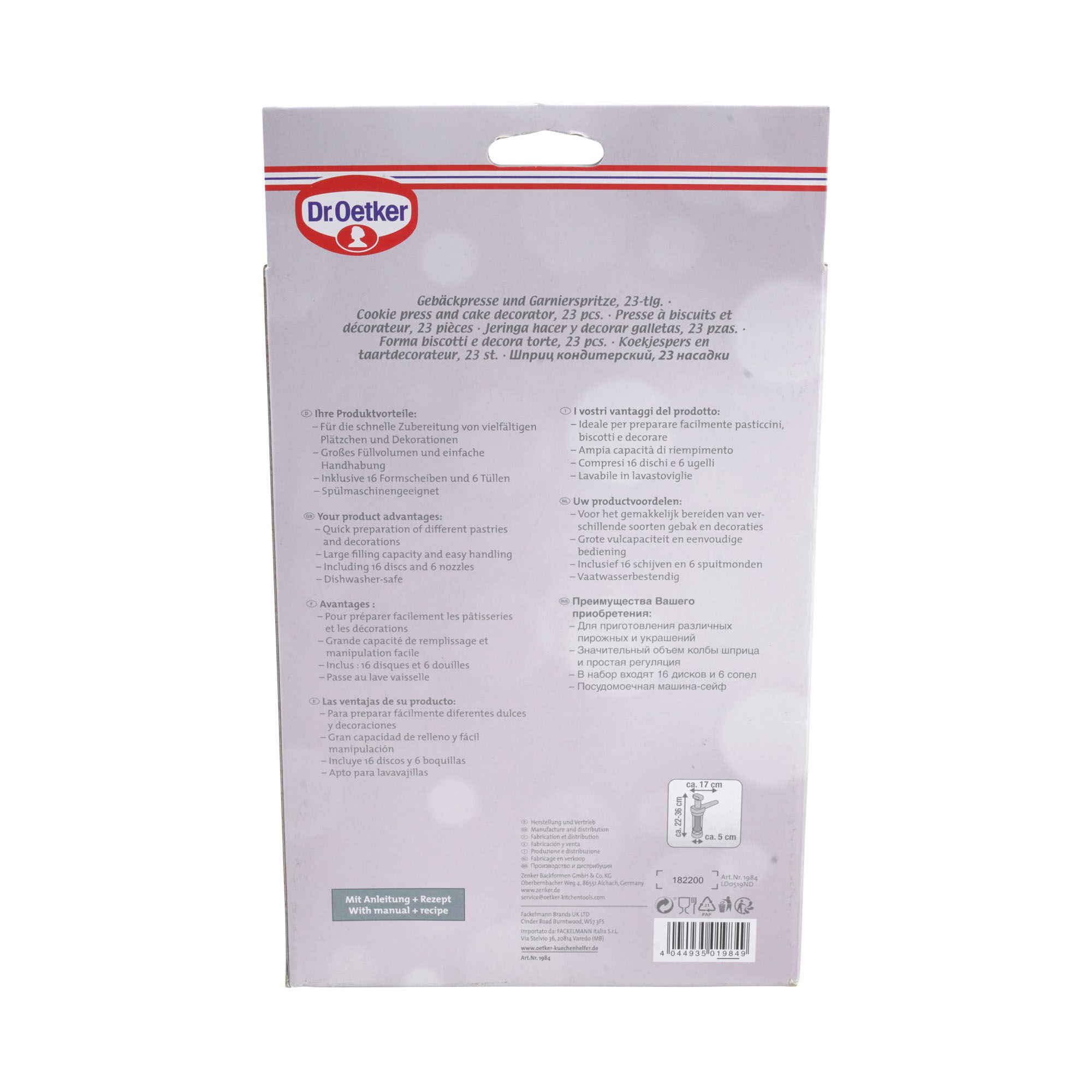Rückseite der Verpackung mit Produktinformationen und Details