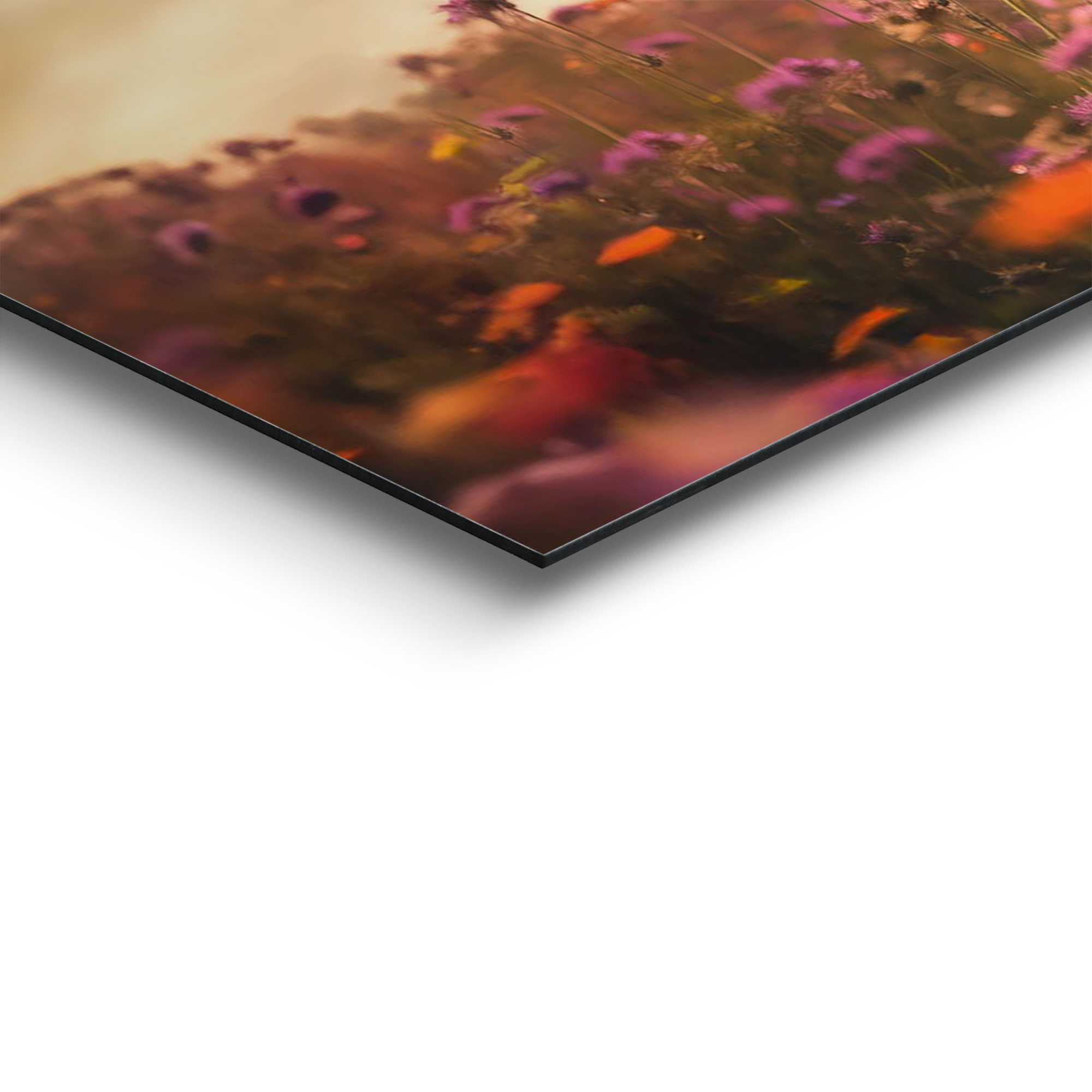Detailaufnahme einer Ecke des Wandbilds „Spring Highlander“, 30 × 90 cm; Oberfläche, Kante und Materialstärke sind sichtbar.