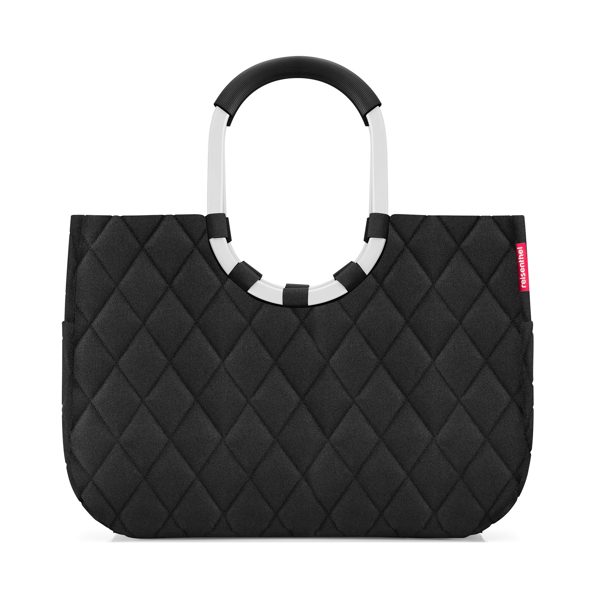 Schwarze gesteppte Reisenthel Tasche mit ovalen Aluminiumgriffen