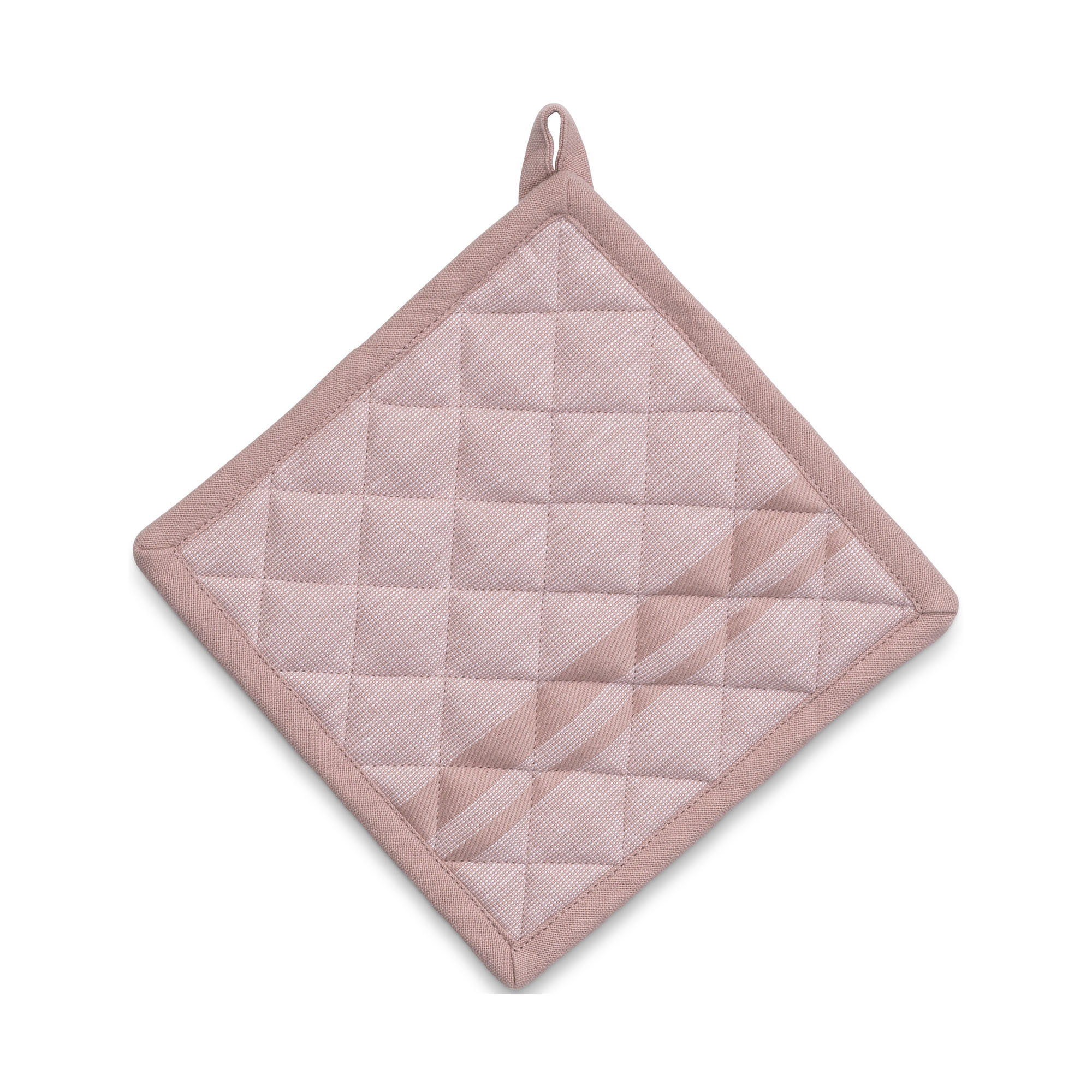 Quadratischer Topflappen in Nougat mit Rautensteppung und Aufhängeschlaufe