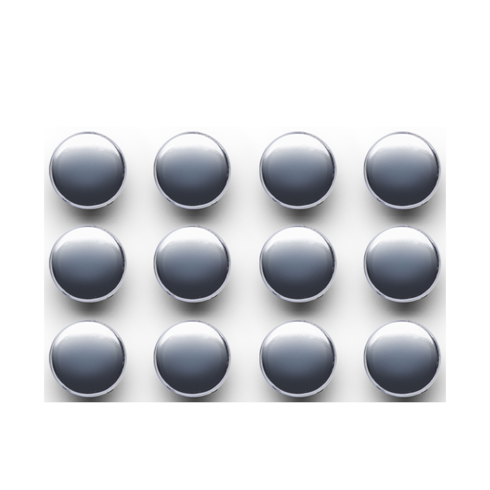 Weitere Produktansicht: Zeller Magnet-Set 12tlg.; Farbe farblich sortiert; Material silber: ABS - farbig: PC/ ferrit magnet; Ausführung: 12-tlg.; Maße ca. D 2 cm.