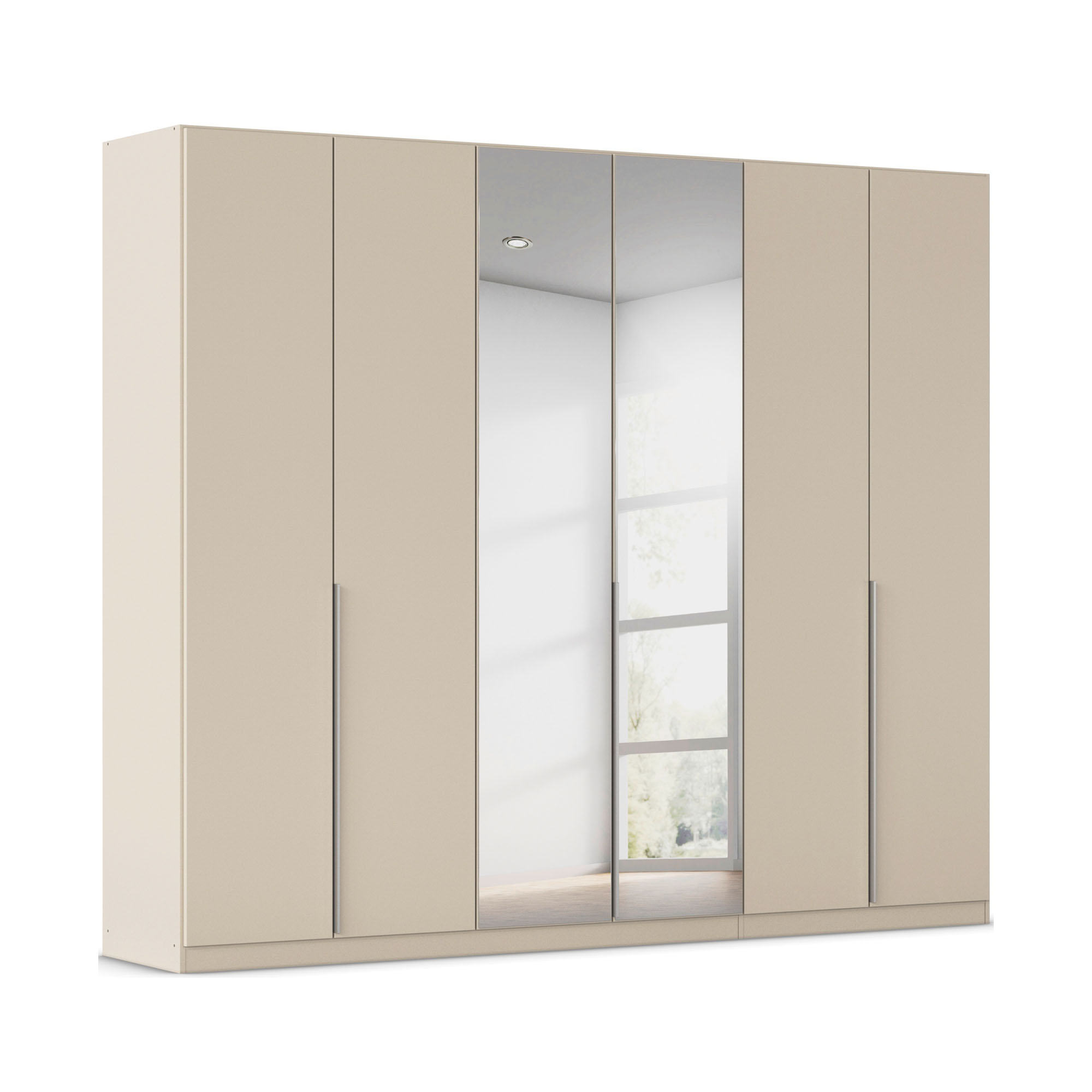 Drehtürenschrank 6-türig 2 Spiegeltüren Spiegel/Glas teilaufgelegt champagner