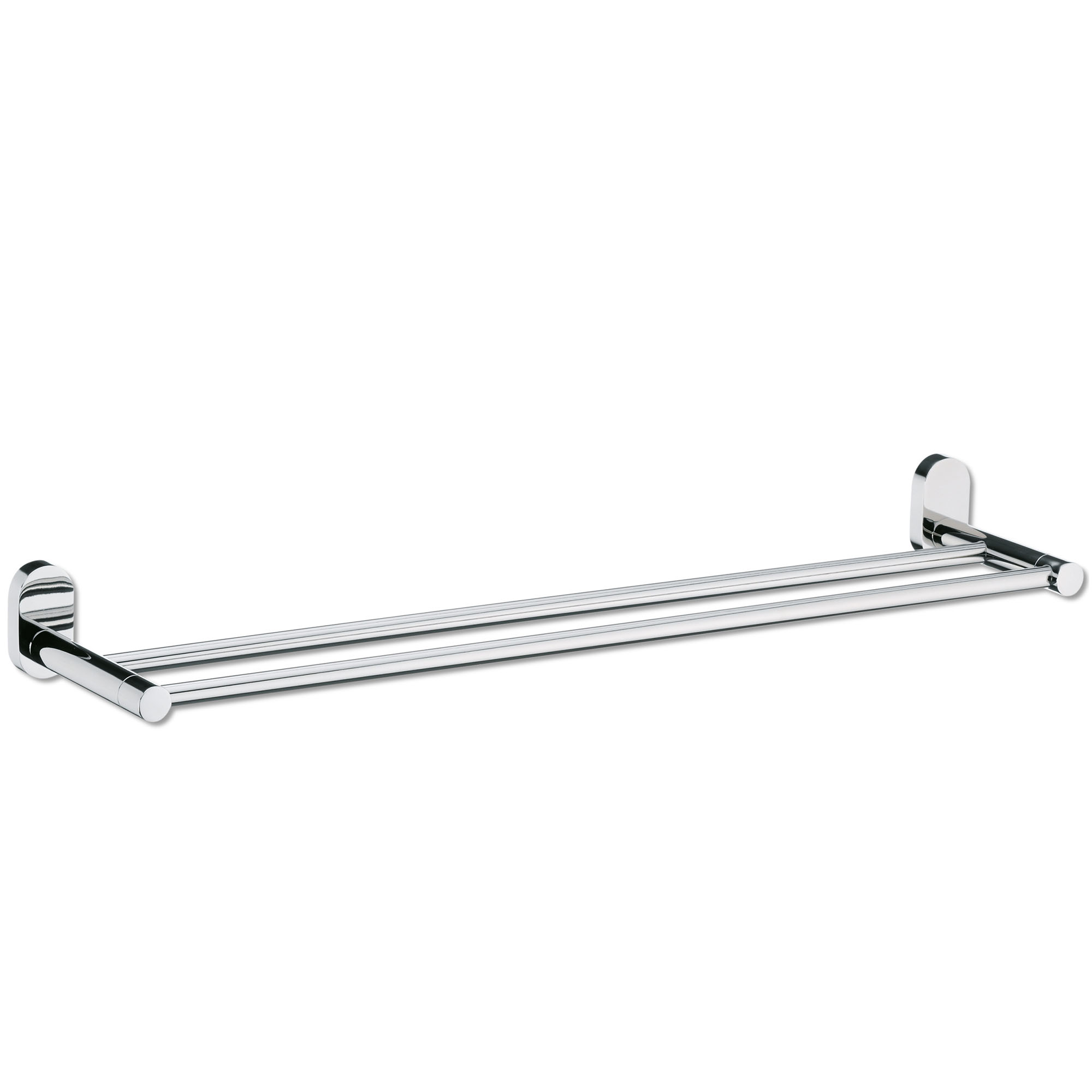 Gerade Handtuchstange in Silber glänzend mit zwei runden Wandhalterungen und parallelen Stangen