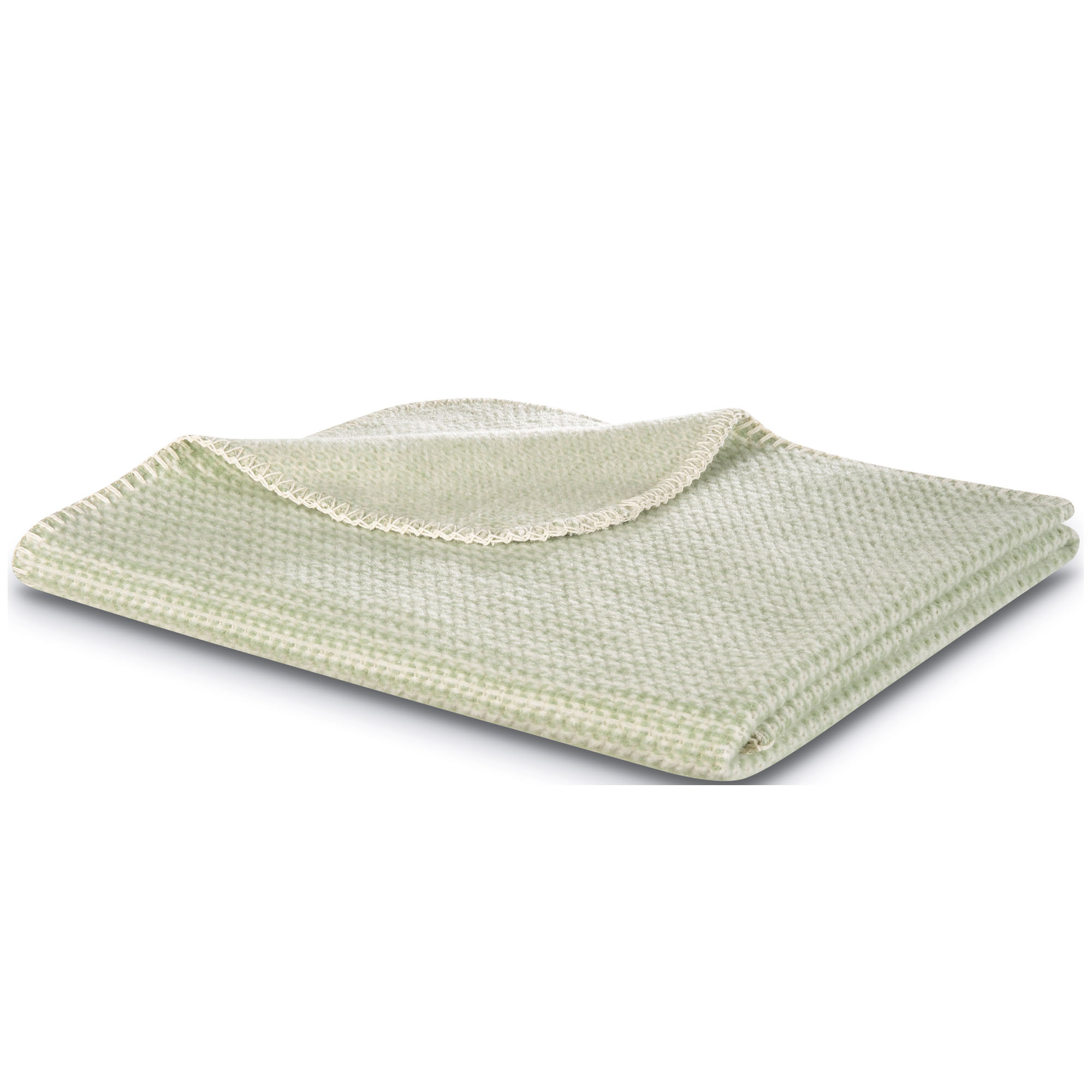 Zusammengelegte Babydecke Cotton green in hellem Grün mit sichtbarer heller Kante.