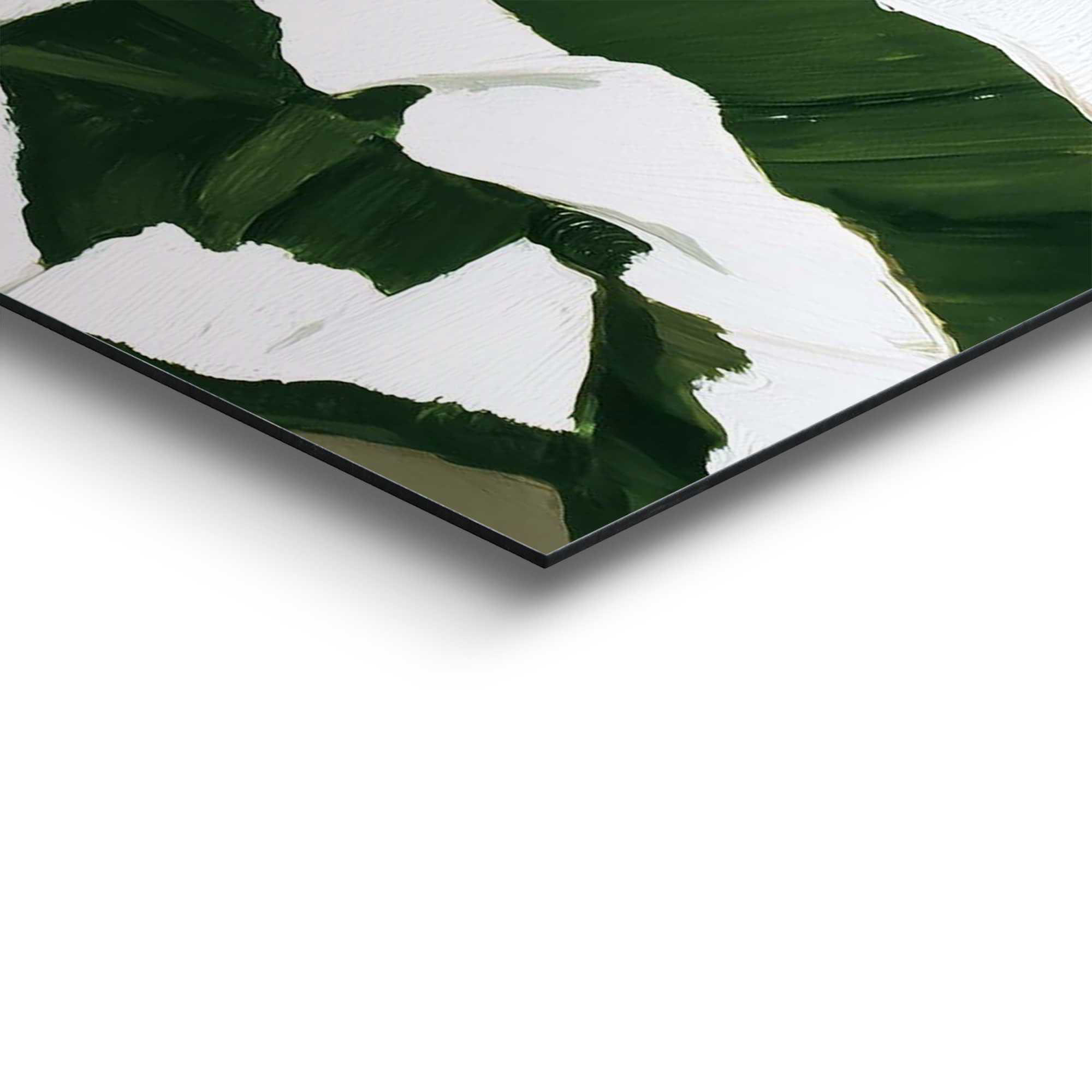 Detailaufnahme einer Ecke des Wandbilds „Vintage Hiding“, 60 × 90 cm; Oberfläche, Kante und Materialstärke sind sichtbar.