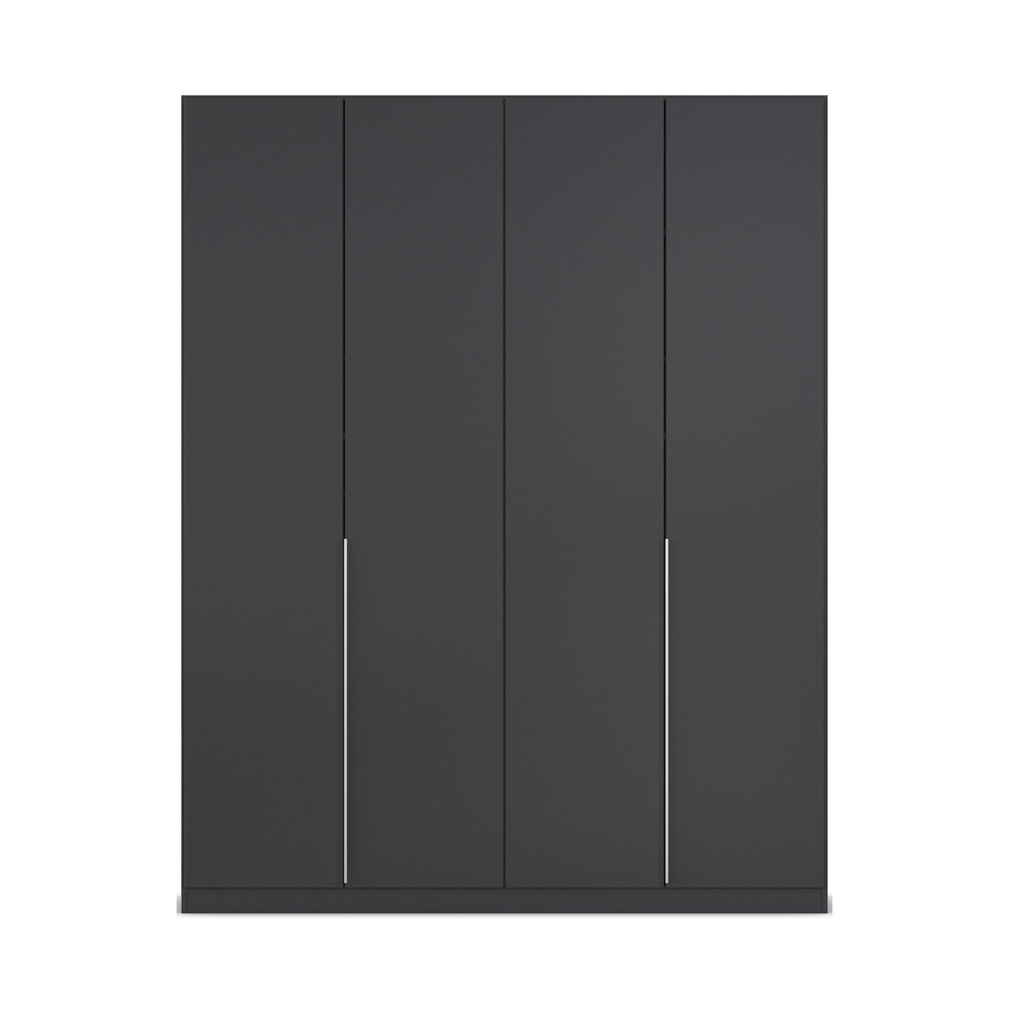 Minimalistischer 4-türiger Kleiderschrank in Grau-Metallic mit schlichten langen Griffleisten in Frontansicht