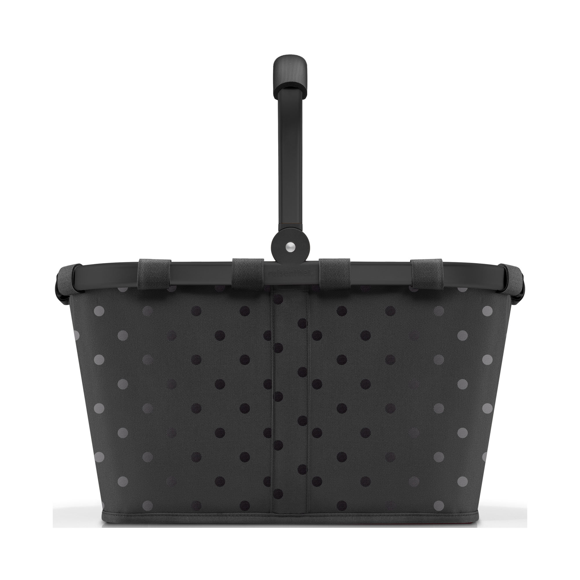 Schwarzer Reisenthel Carrybag mit klappbarem Griff und feinem Punkte-Design in Seitenansicht