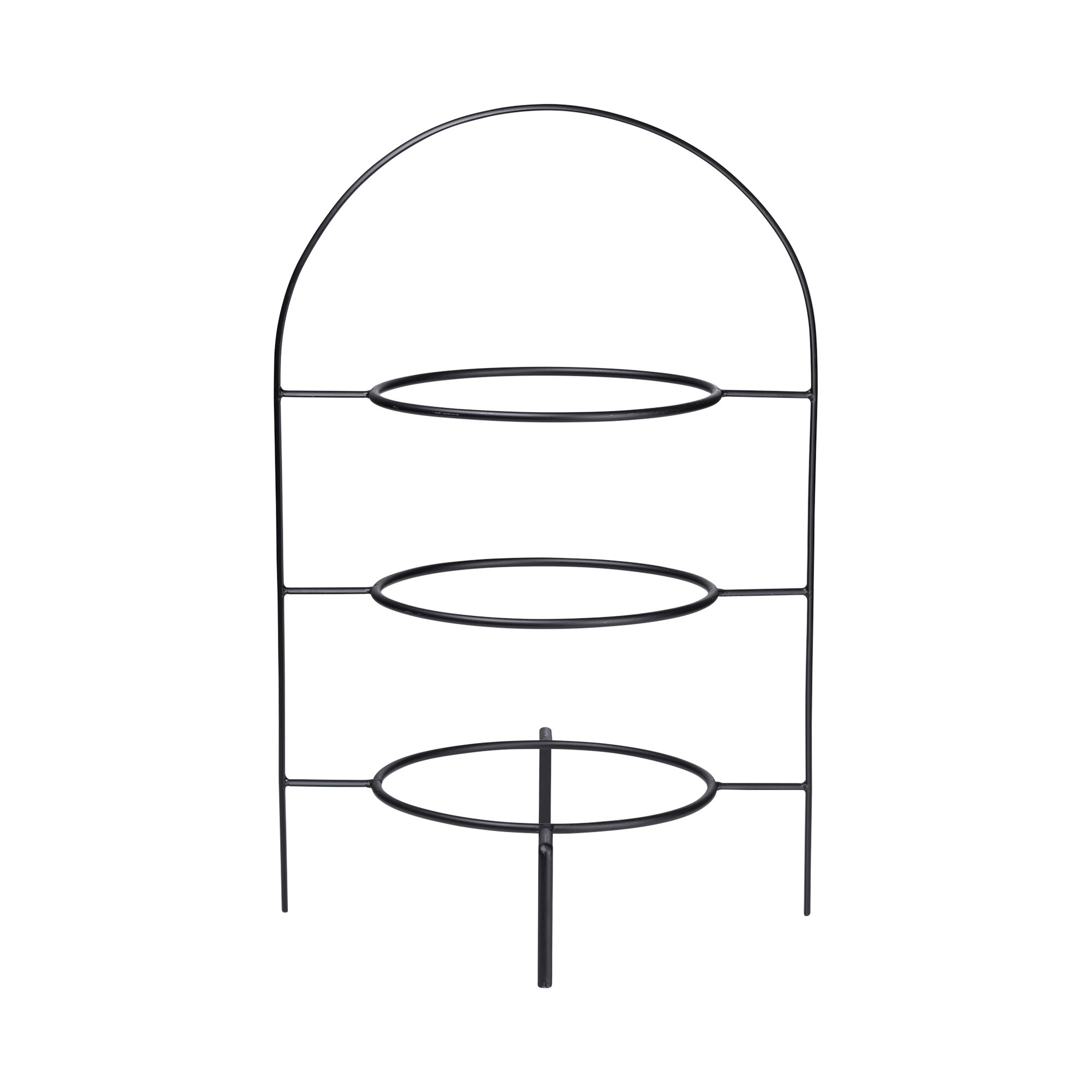 Etagere 3-stufig für Essteller der Serie Ligne Noire, Farbe Schwarz matt; Frontdarstellung mit drei übereinanderliegenden runden Halterungen.