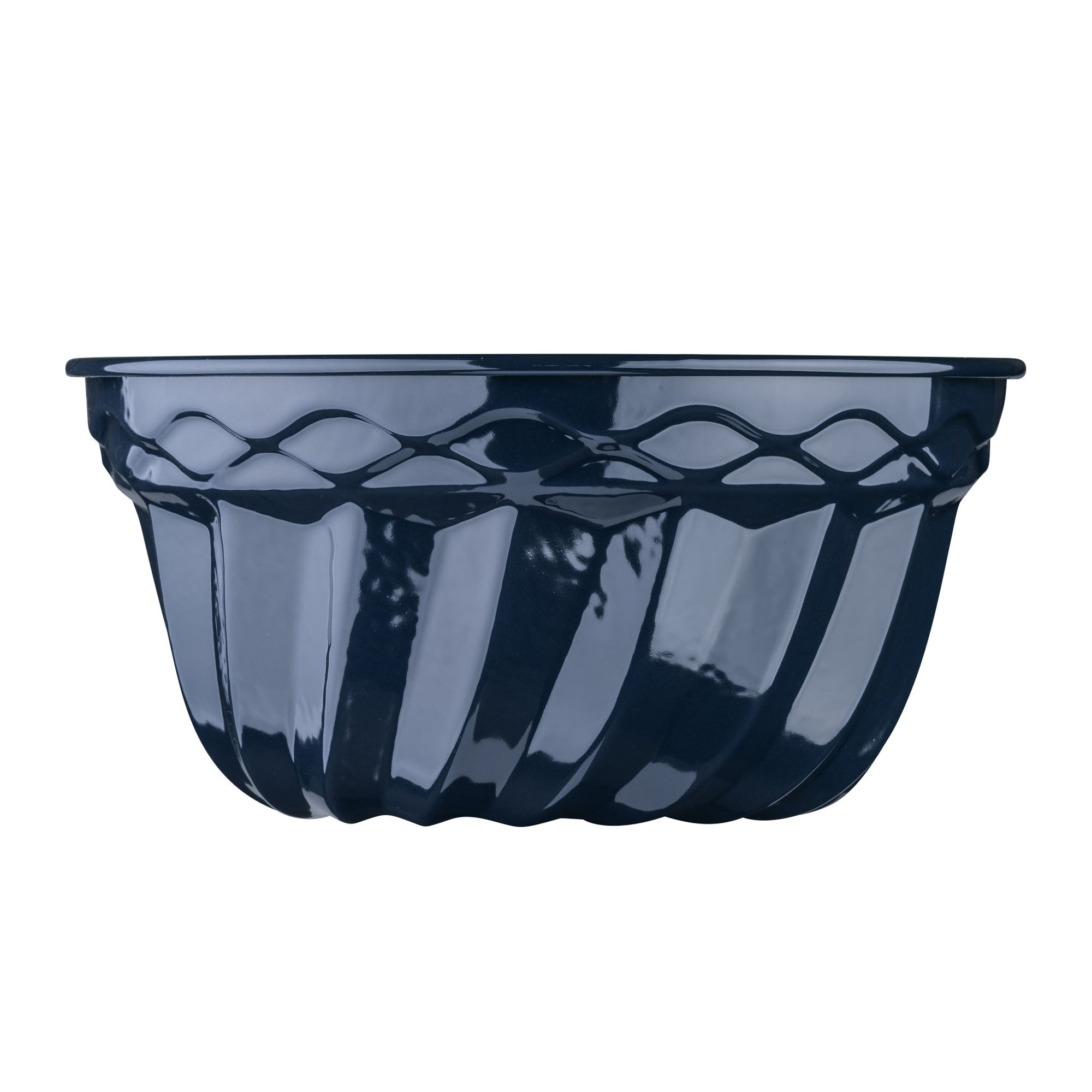 Seitenansicht der Emaille Gugelhupfform 24 cm von Dr Oetker mit dekorativem Rand
