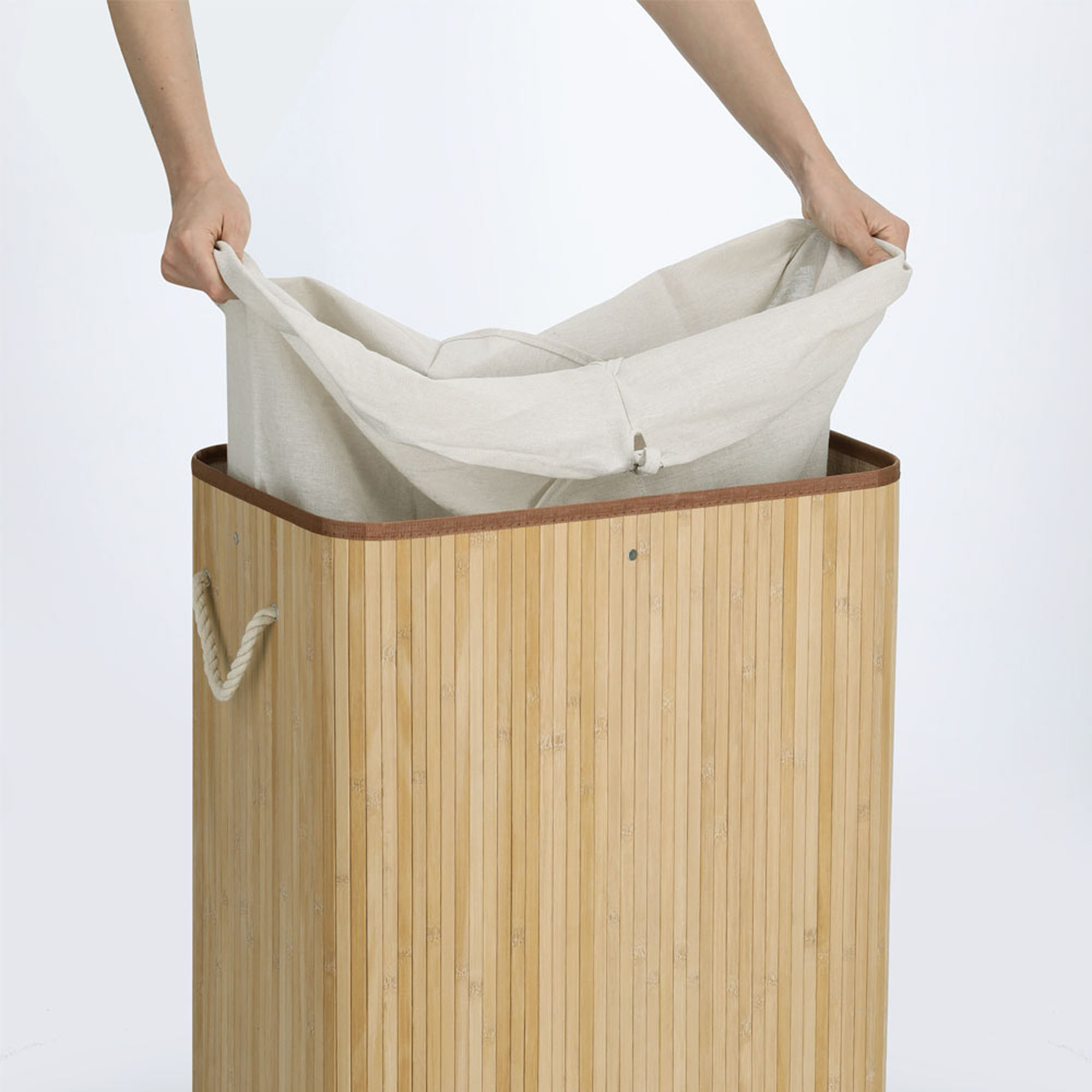 Alternative Produktansicht: Zeller Wäschesammler 2-fach; Farbe natur; Material Bambus; Ausführung: 2-fach; Maße ca. 52 × 32 × 63 cm.