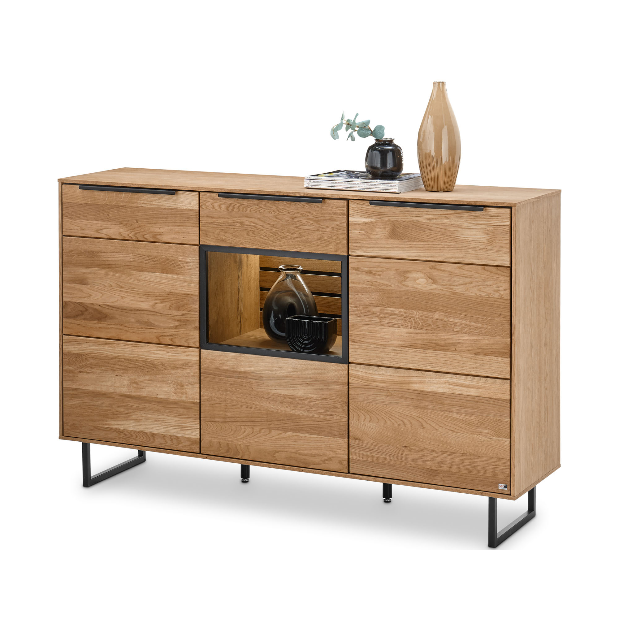 Sideboard Musterring Set One Jackson mit offenem Fach und integrierter Beleuchtung für Dekoration und Stauraum
