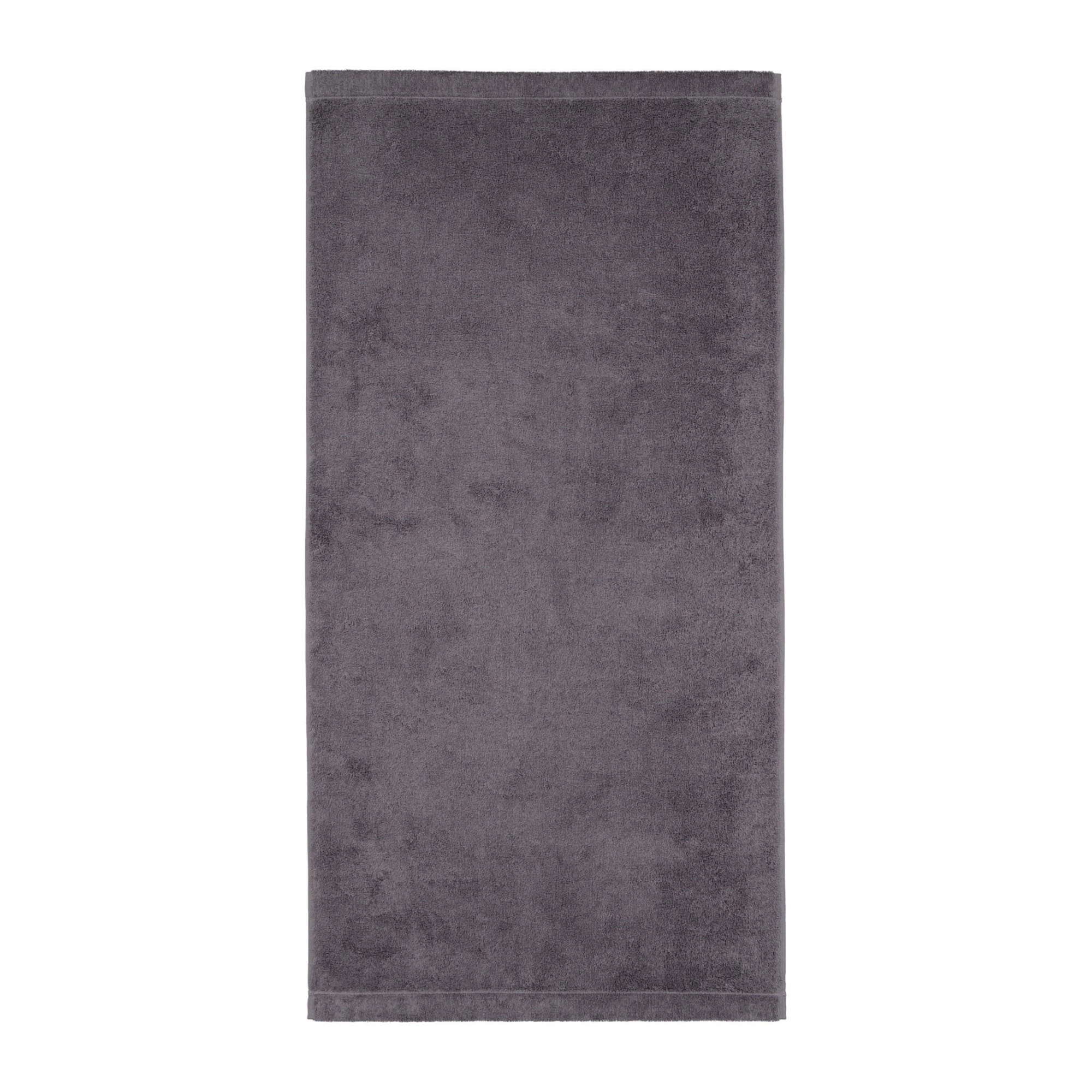 Handtuch in der Farbe Anthrazit, flach auf weißem Hintergrund gezeigt; gleichmäßige Frotteeoberfläche und saubere Säume sind sichtbar.