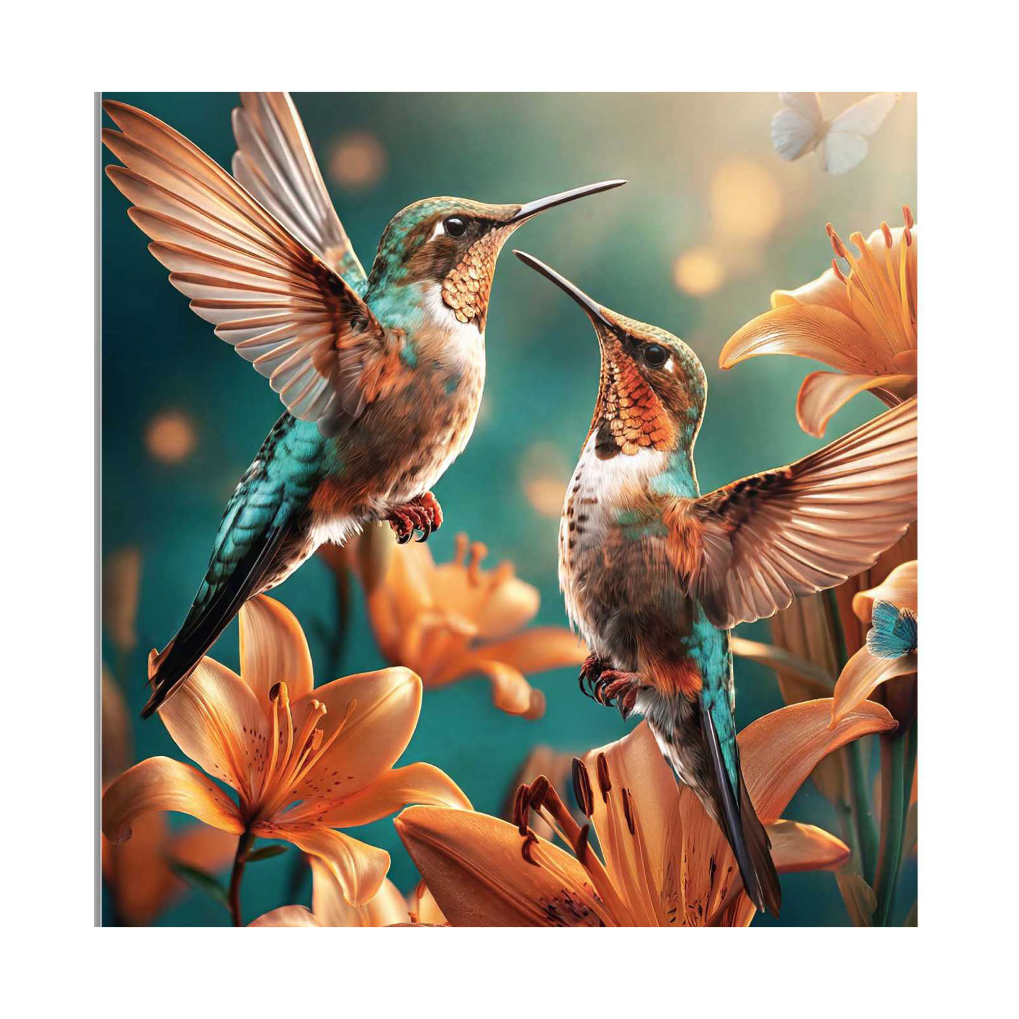 Frontansicht des Wandbilds „Wonderful Birds“ in Grün, Größe 78 × 116 cm; das vollständige Motiv ist zu sehen.
