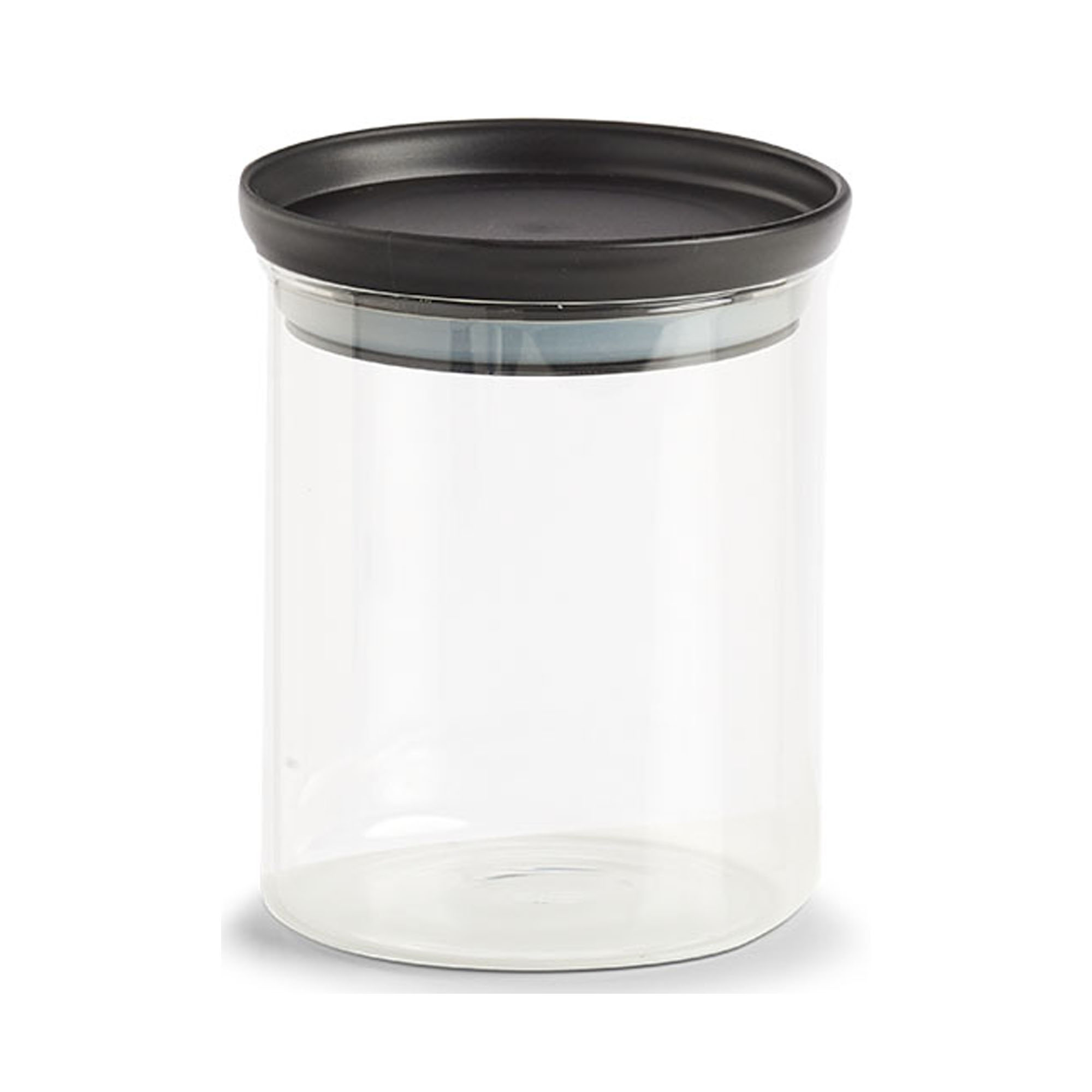Zeller Vorratsglas m.Kunststoffdeckel; Farbe schwarz; Material Borosilikat Glas/ Kunststoff (PP); Fassungsvermögen: 650 ml; Maße ca. D 10,3 × 13 cm.