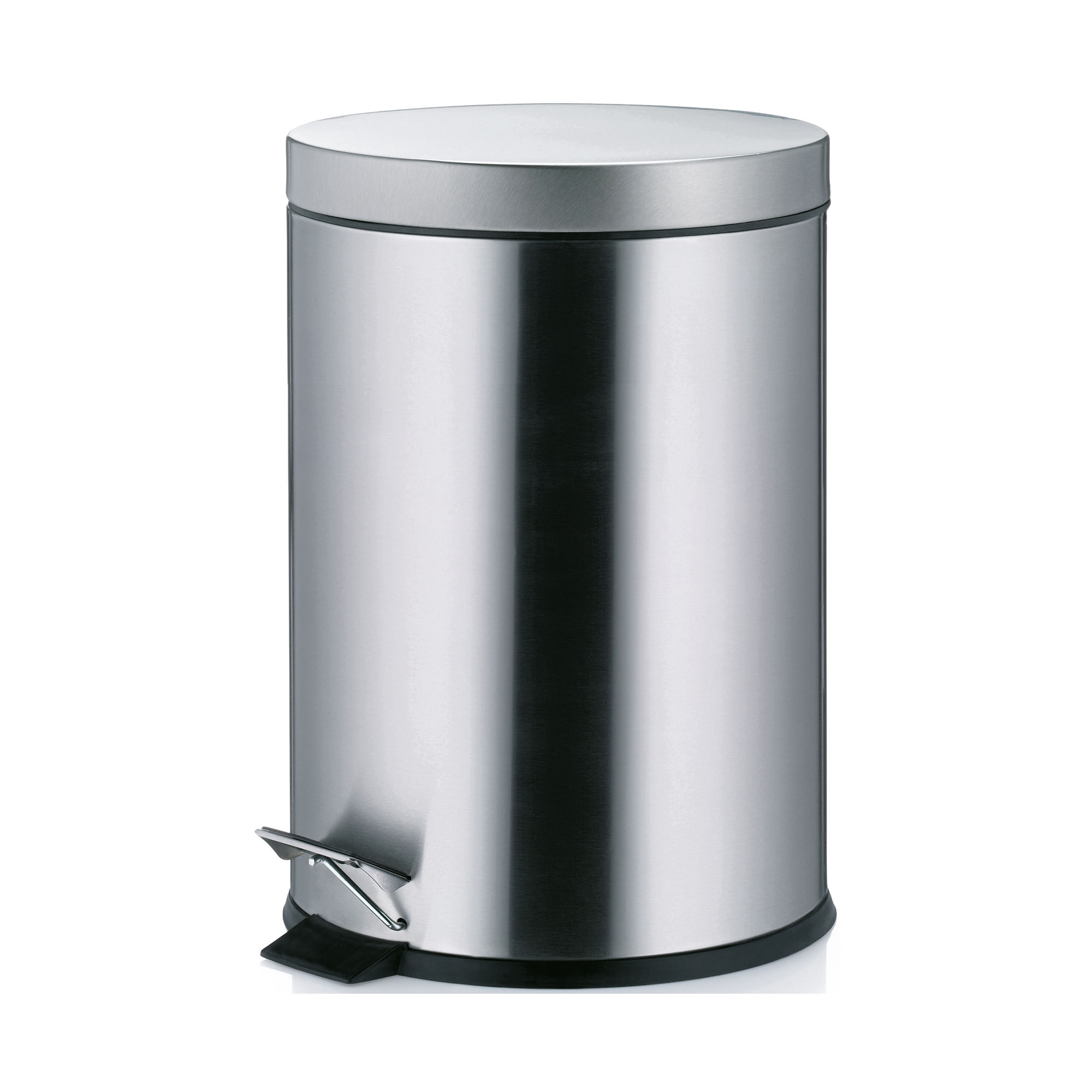 Zylindrischer Kosmetikeimer in mattem Silber mit Deckel und Fußpedal