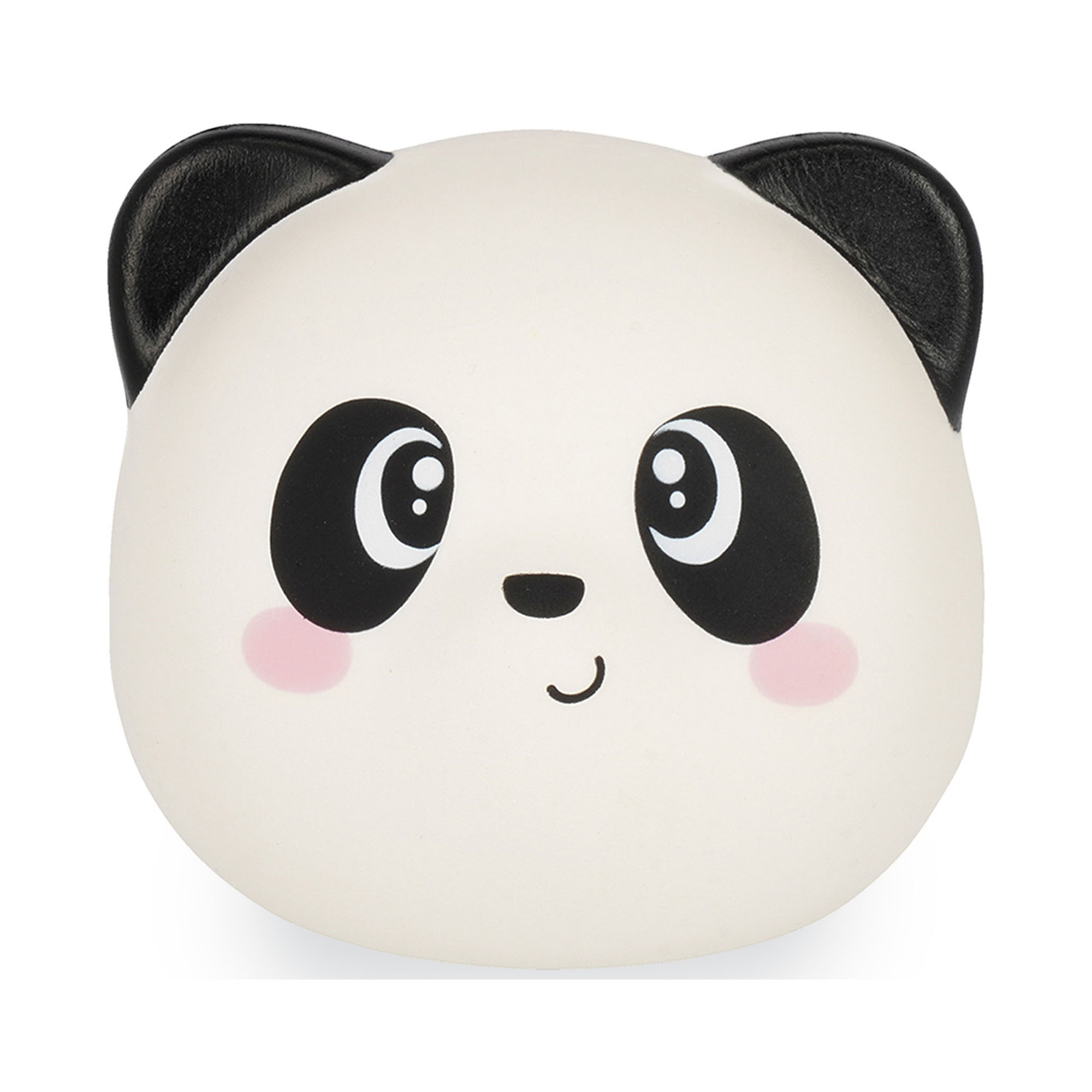 Runde Antistress-Figur im Panda-Design, frontal auf weißem Hintergrund dargestellt.