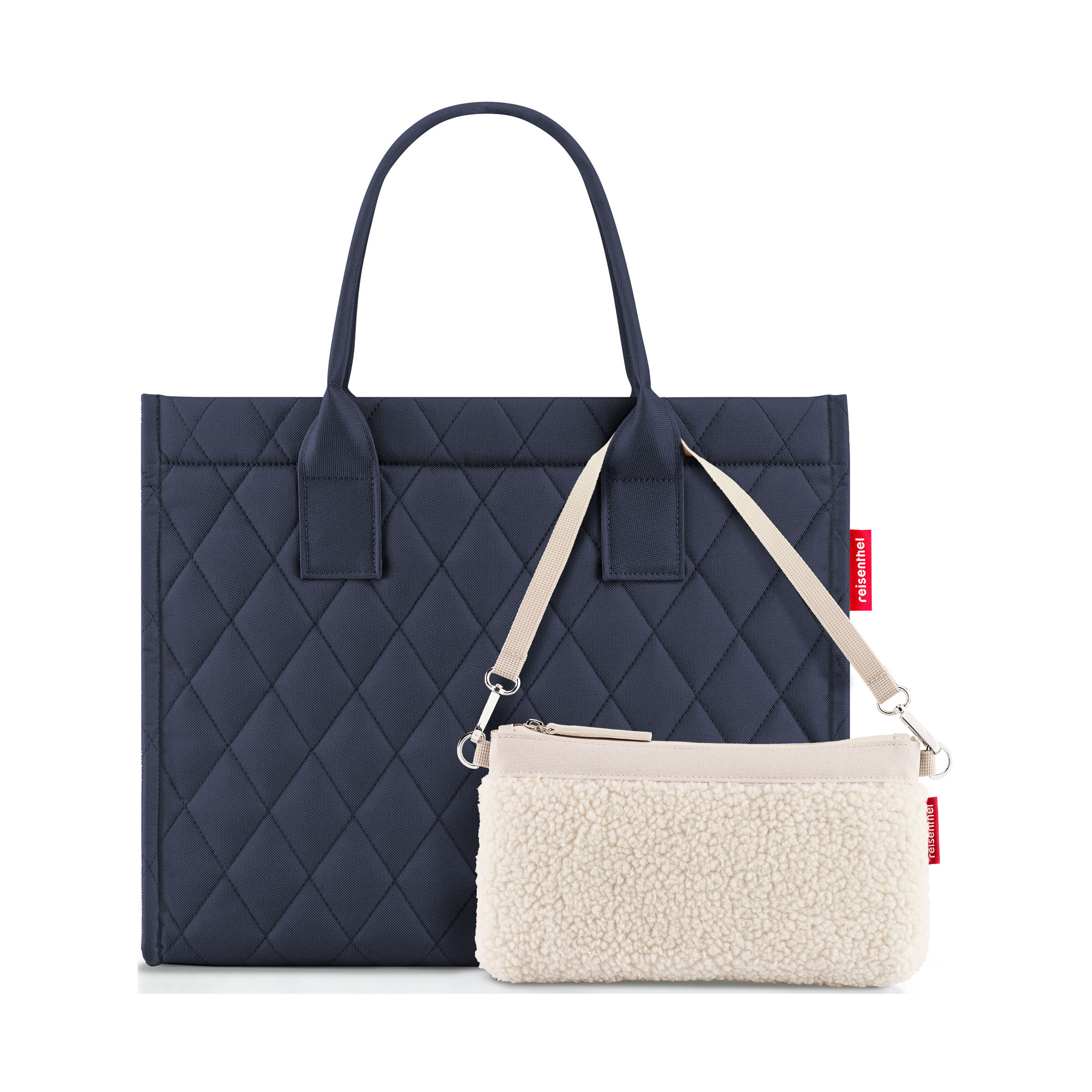 Dunkelblauer Reisenthel Shopper mit flauschiger abnehmbarer Zusatztasche