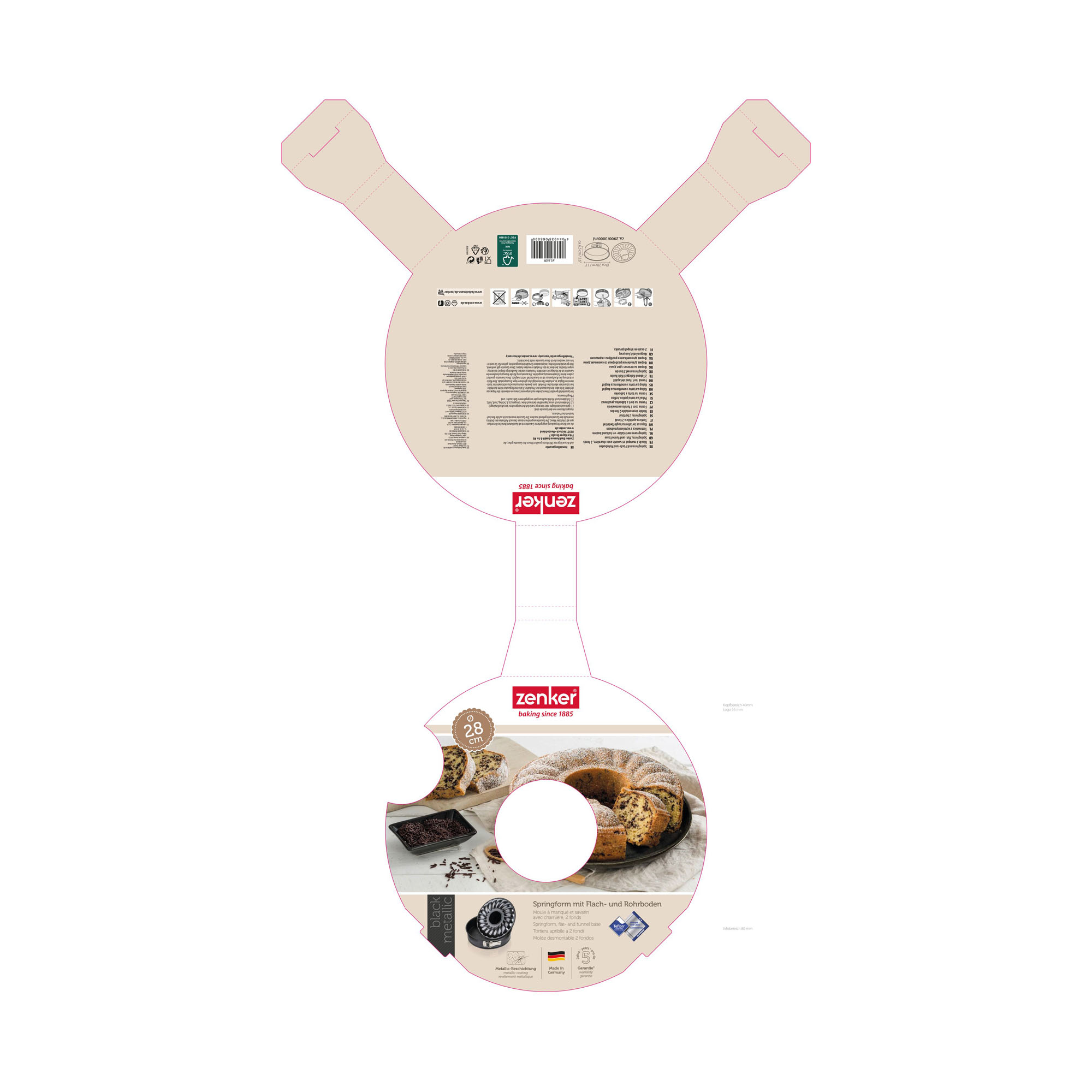 Stanzlayout der Verpackung für 28 cm Springform