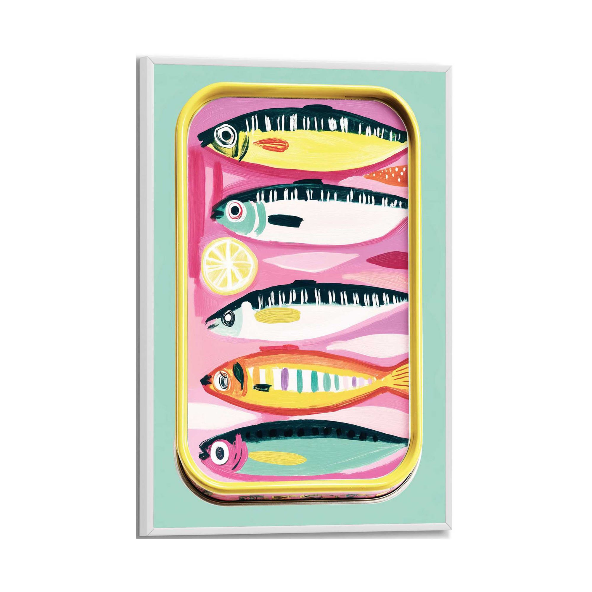 Frontansicht des Wandbilds „Sardines“ in Mehrfarbig, Größe 20 × 30 cm; das vollständige Motiv ist zu sehen.