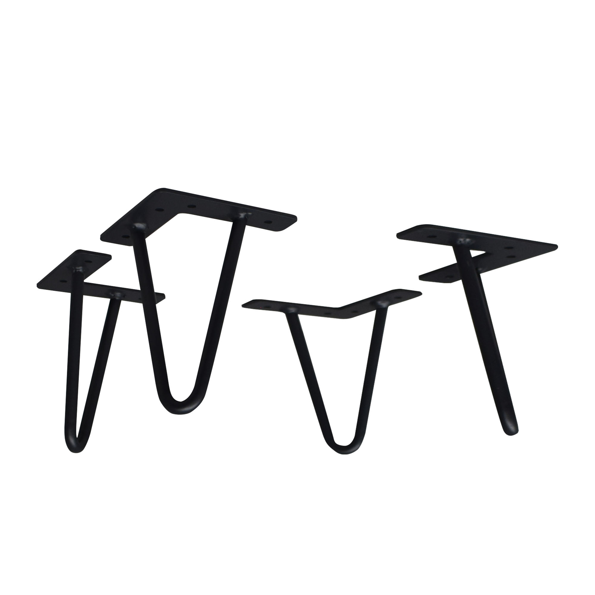 Set aus schwarzen Metall-Hairpin-Beinen, stabile Möbelfüße zur Montage unter Schränken oder Nachttischen