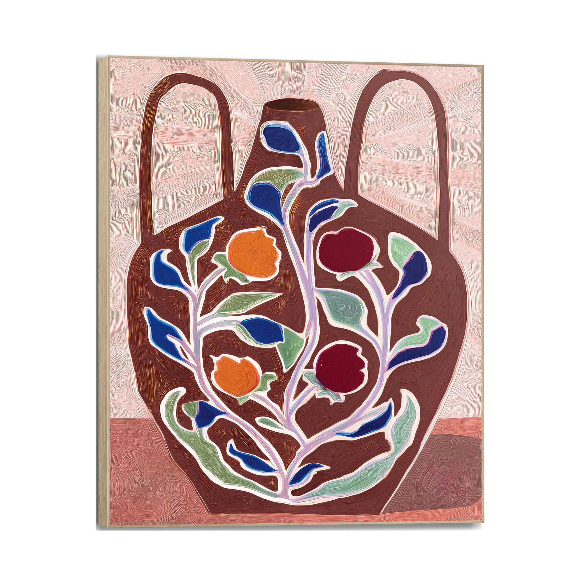 Frontansicht des Wandbilds „Botanical Vase“ in Rosa, Größe 50 × 40 cm; das vollständige Motiv ist zu sehen.