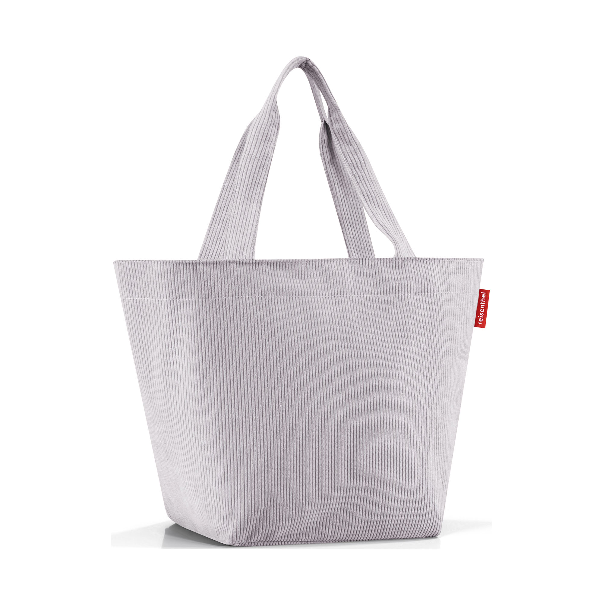 Shopper von Reisenthel, Modell Shopper M, in Hellgrau aus geripptem Cord, frontal mit zwei langen Tragegriffen.