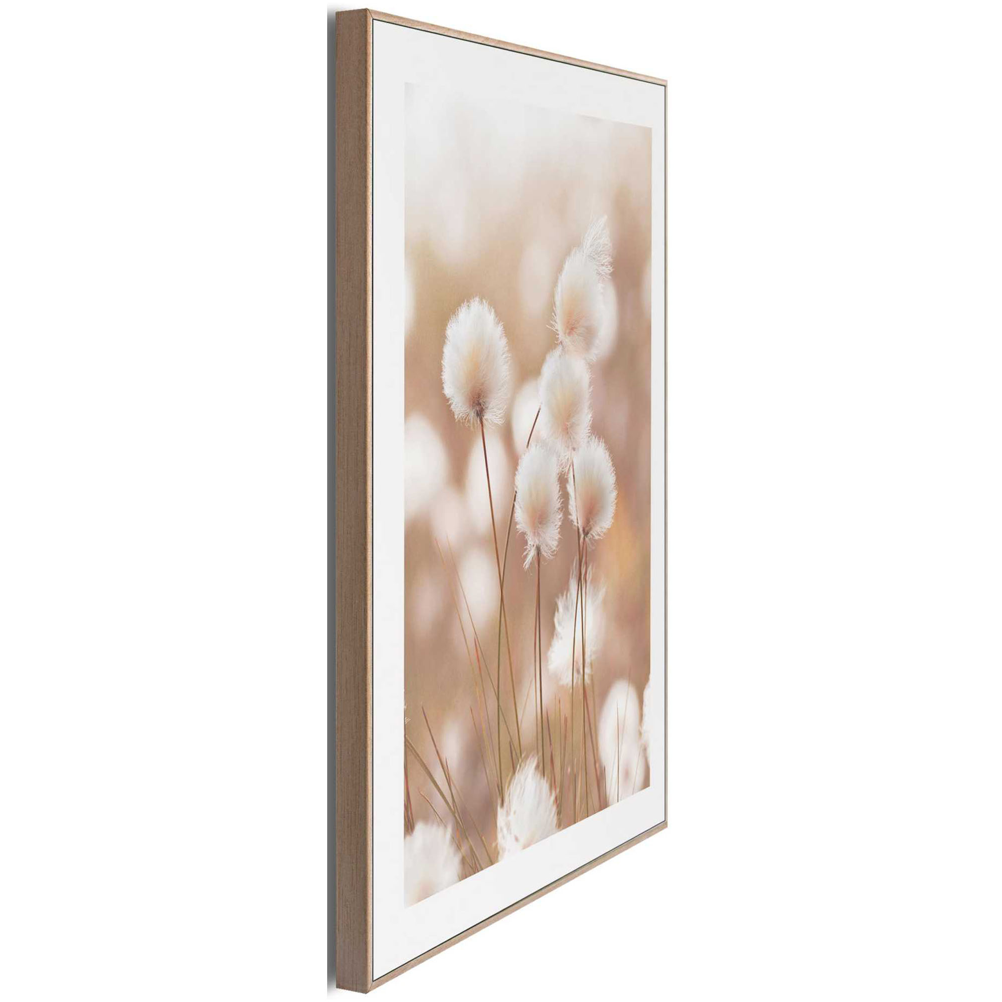 Seitliche Schrägansicht des Wandbilds „Cotton Pops“, 30 × 40 cm; Profil, Kante und Tiefe des Bildes sind erkennbar.