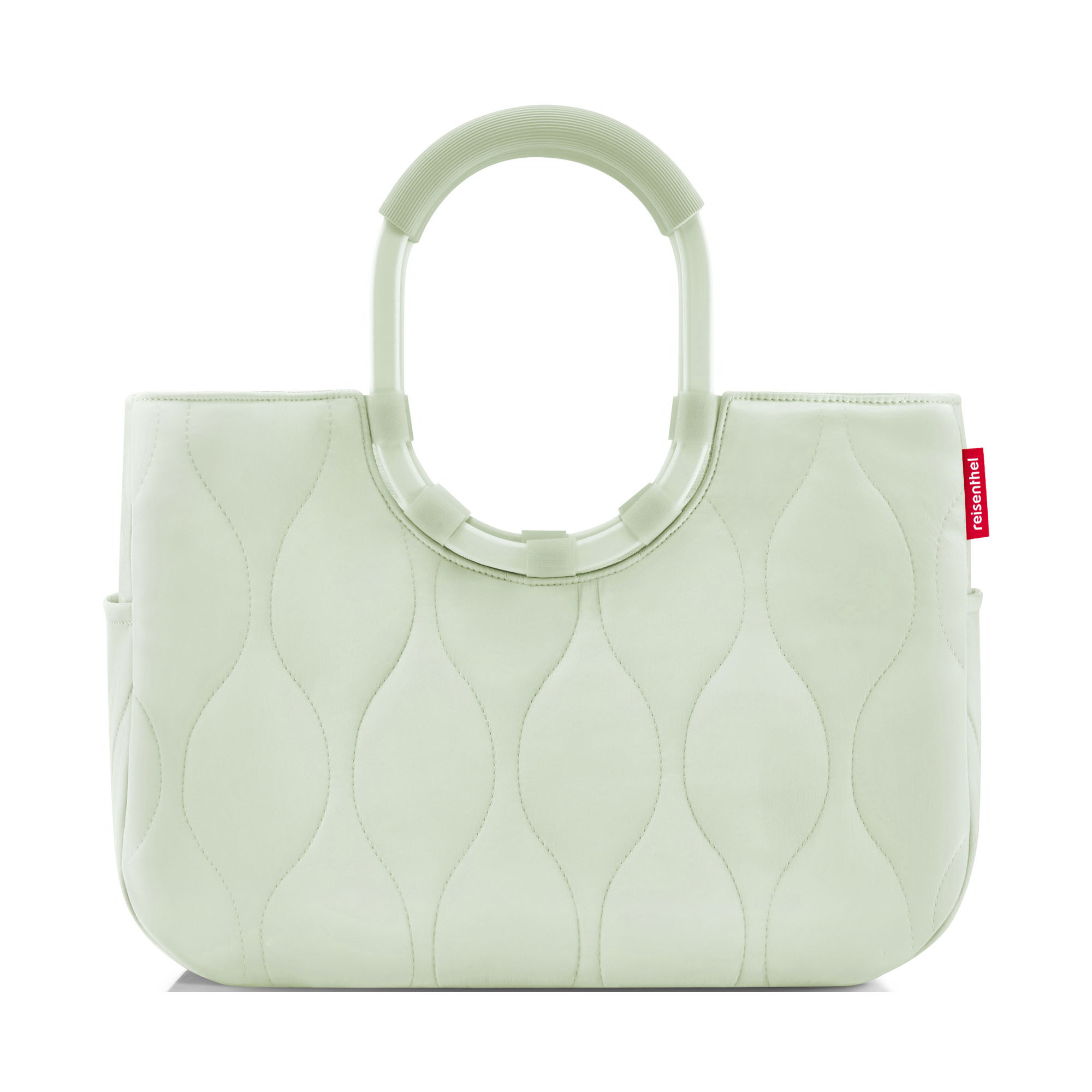 Shopper mit Ringgriffen von Reisenthel, Modell Loopshopper M, in Hellgrün mit Steppstruktur, von hinten mit ovalen Ringgriffen