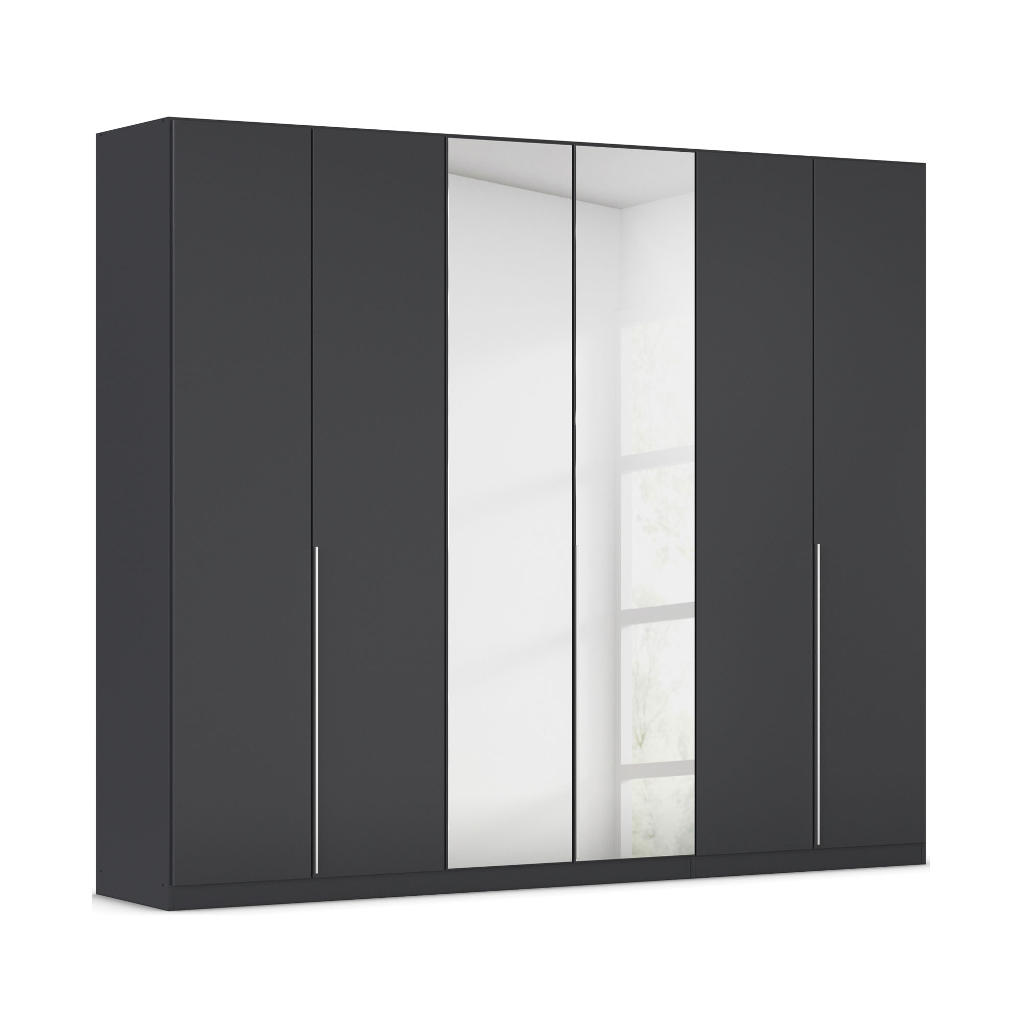 Drehtürenschrank 6-türig 2 Spiegeltüren grau metallic