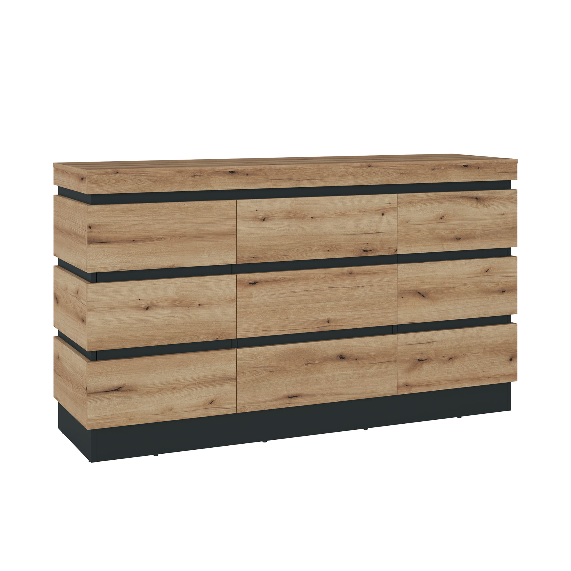 Geräumige Kommode Coast in Evoke Eiche mit Absetzungen in Kosmos Grau und modernem Design