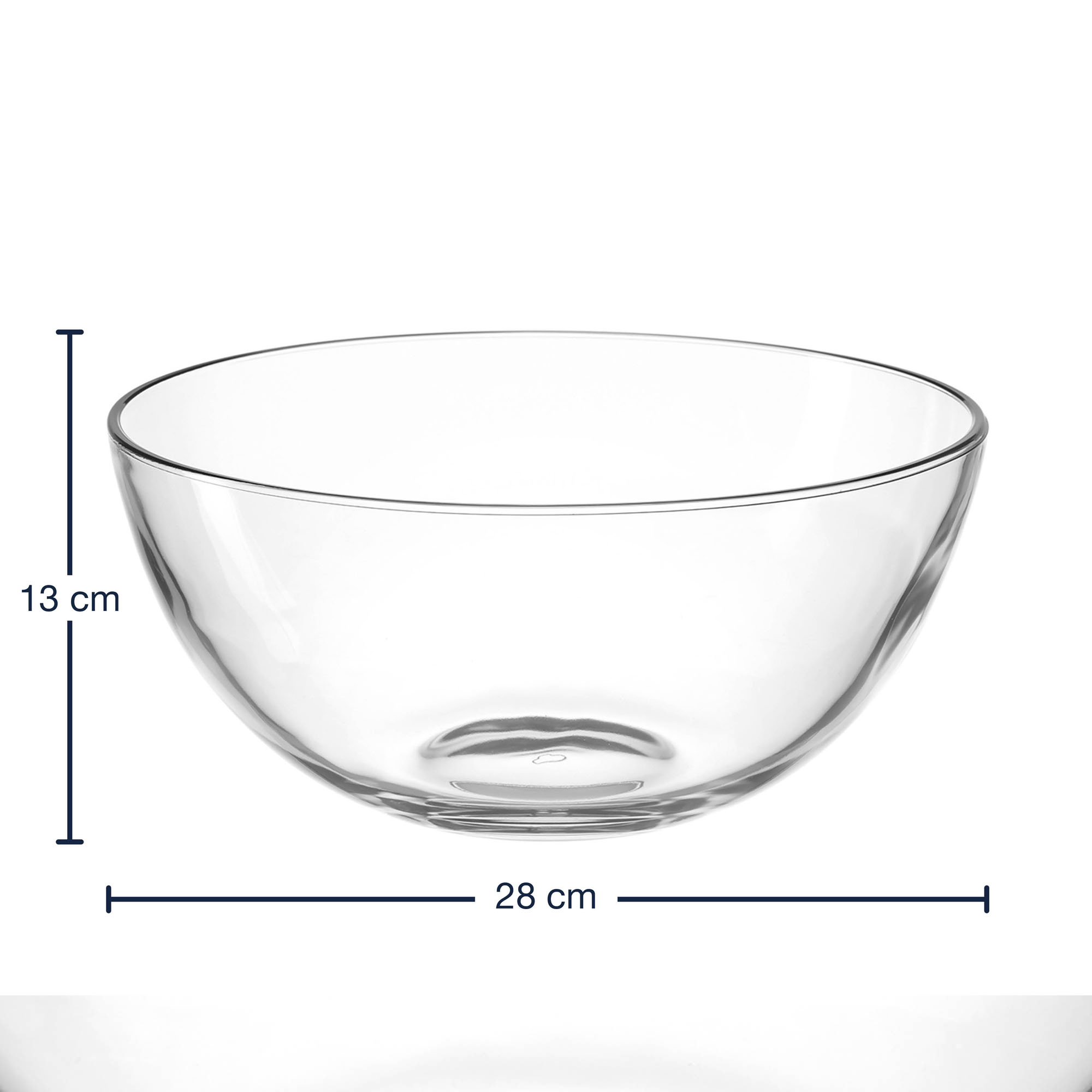 Große Glasschale aus Glas mit Angabe von 28 cm Durchmesser und 13 cm Höhe