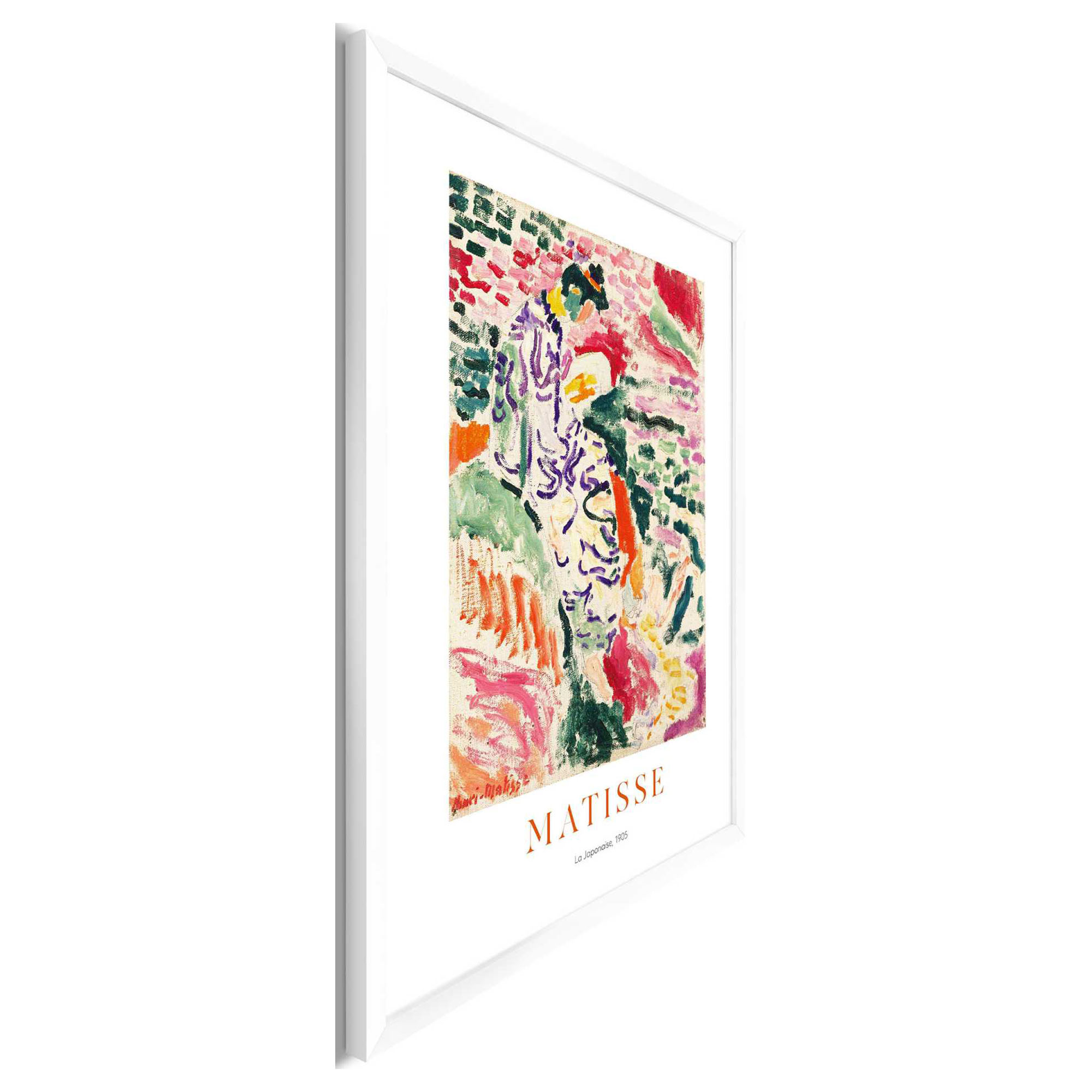 Seitliche Schrägansicht des Wandbilds „Matisse Garden Colours“, 50 × 70 cm; Profil, Kante und Tiefe des Bildes sind erkennbar.